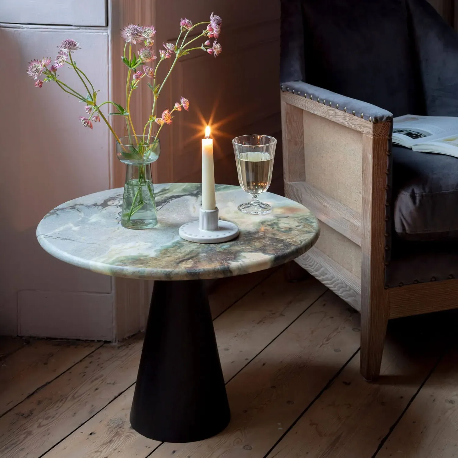 Anderson Round Side Table - Grey Marble, Black Mango Wood image