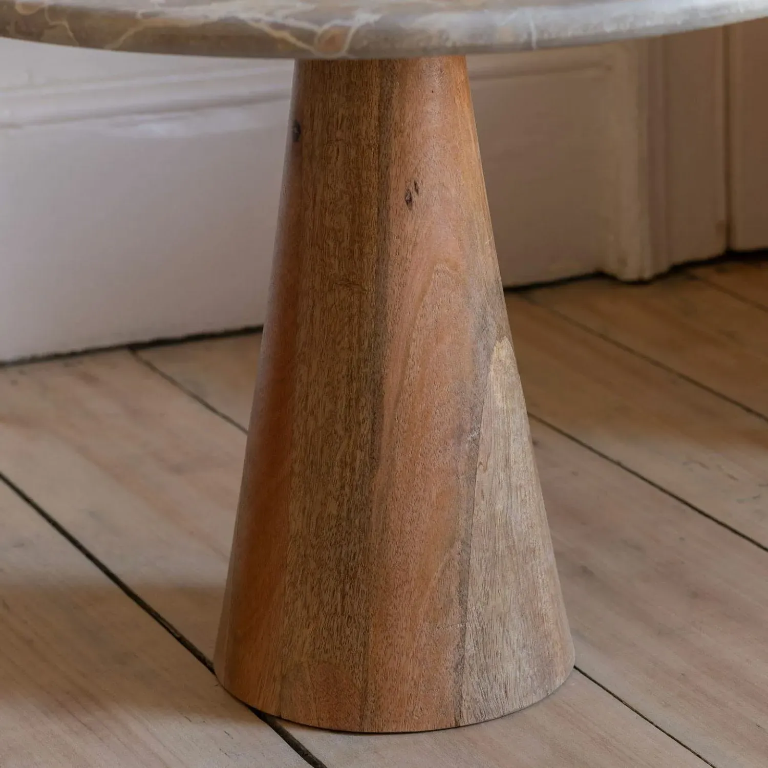 Anderson Round Side Table - White Marble, Mango Wood