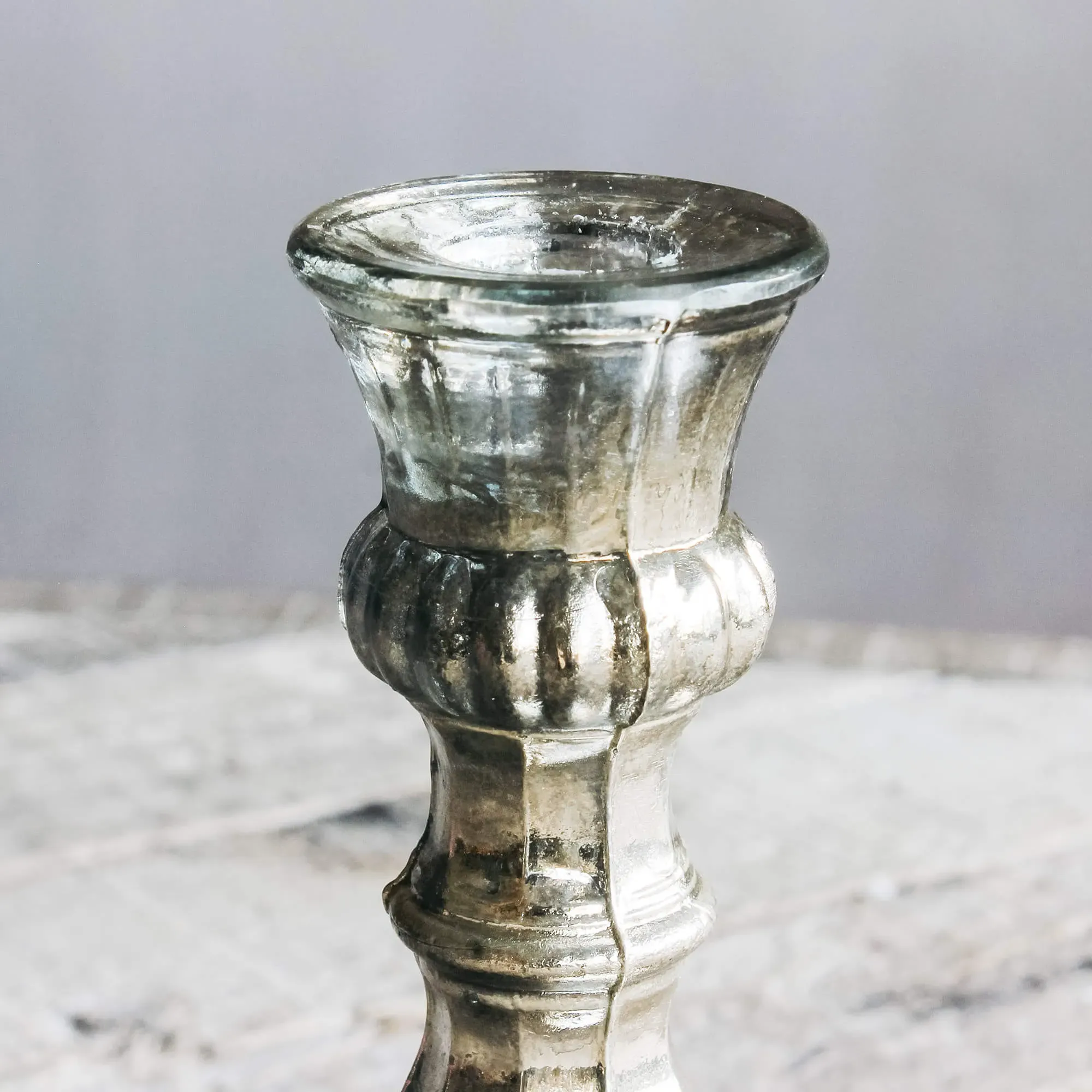 Antique Silver Glass Candle Holder - Silver