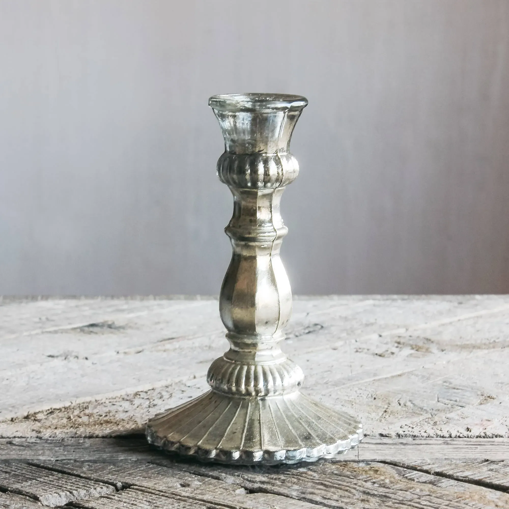 Antique Silver Glass Candle Holder - Silver