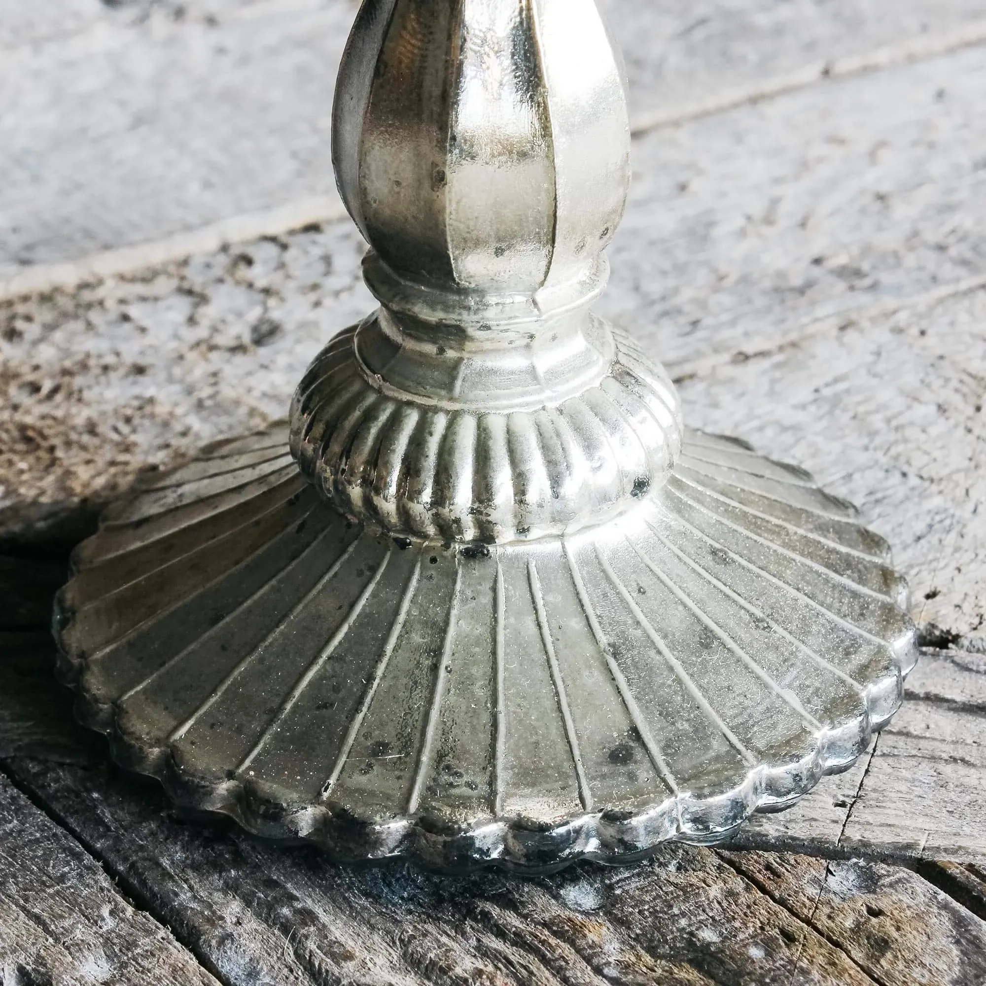 Antique Silver Glass Candle Holder - Silver
