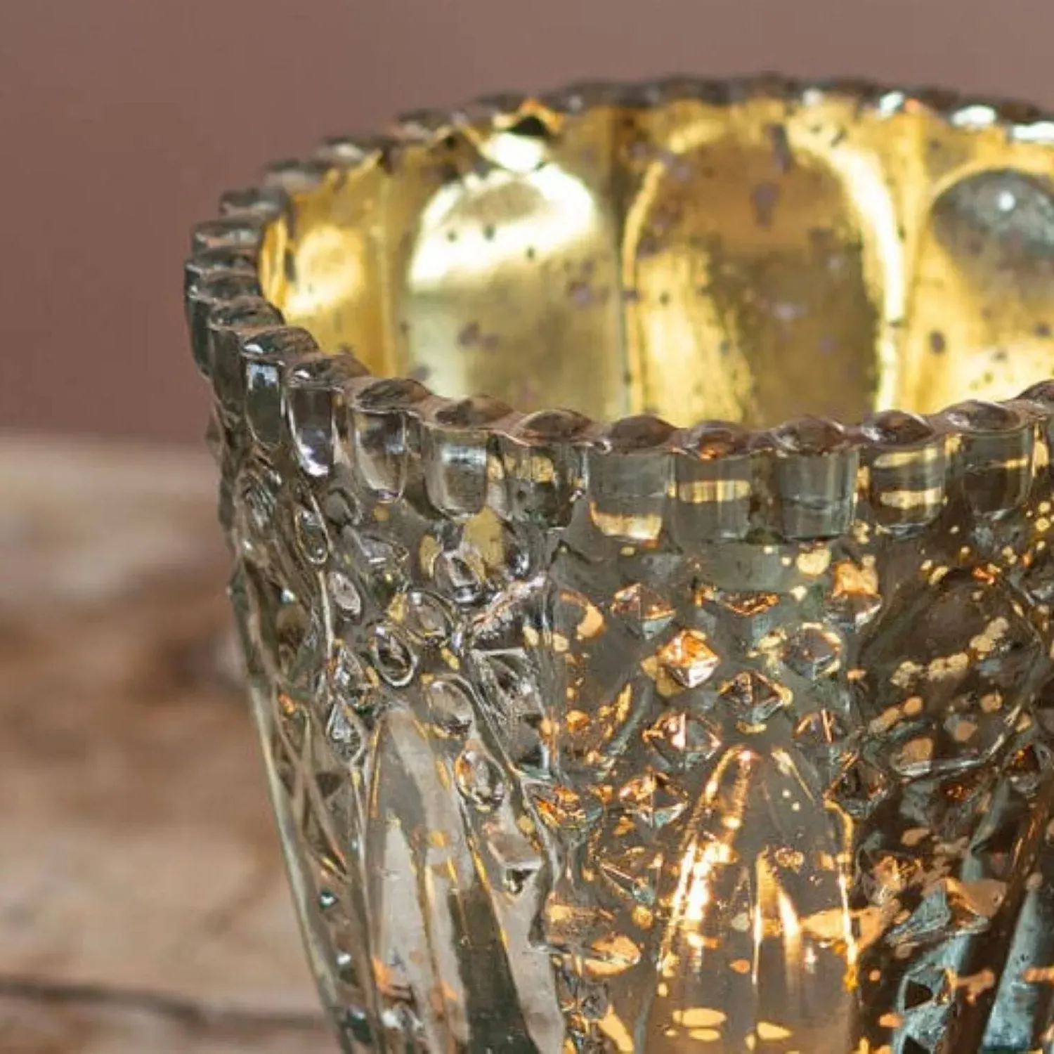 Antique Silver Ornate Tealight Holder - Silver, Glass