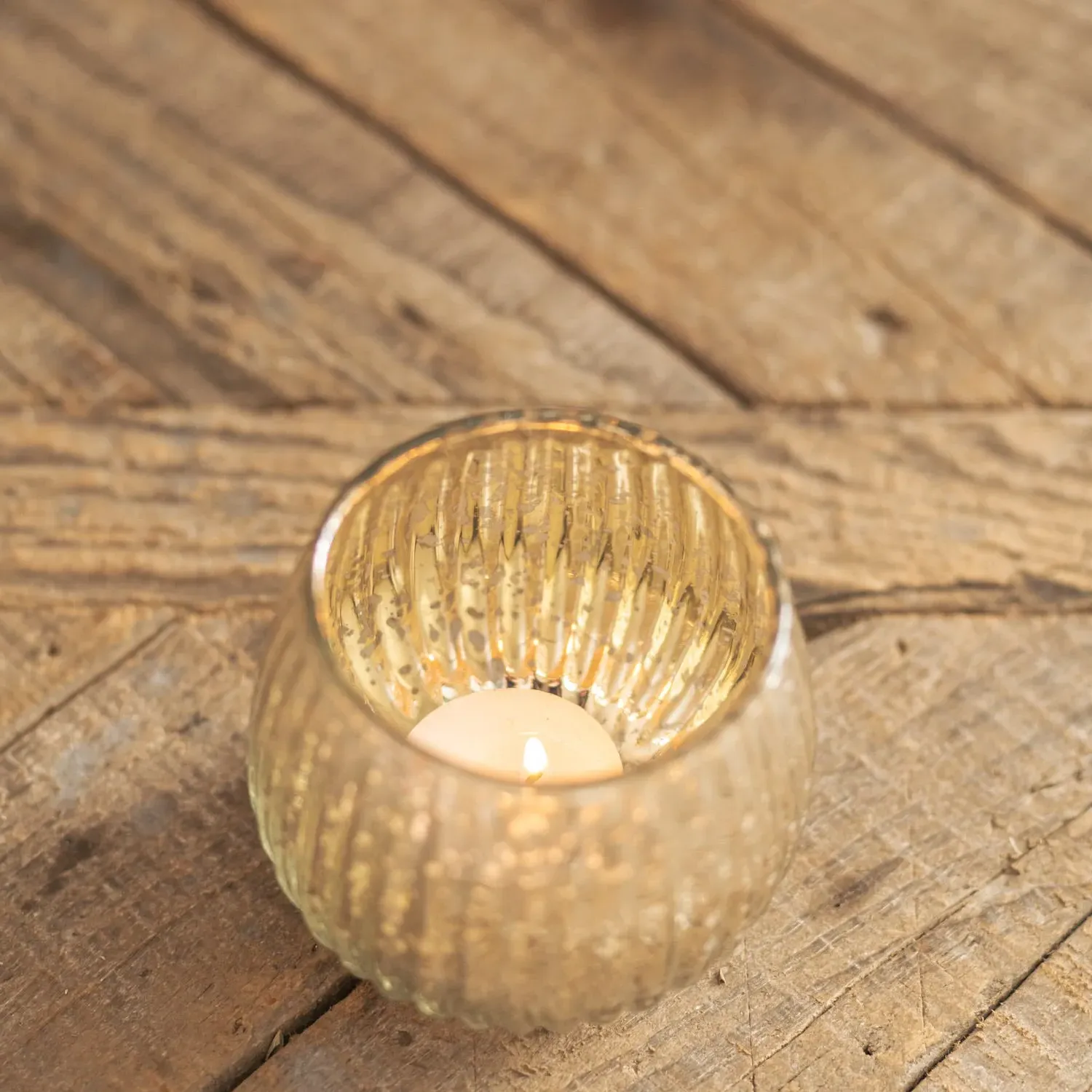 Antique Silver Ribbed Pumpkin Tealight Holder - Silver, Glass