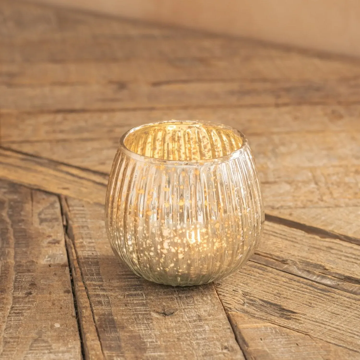 Antique Silver Ribbed Pumpkin Tealight Holder - Silver, Glass image