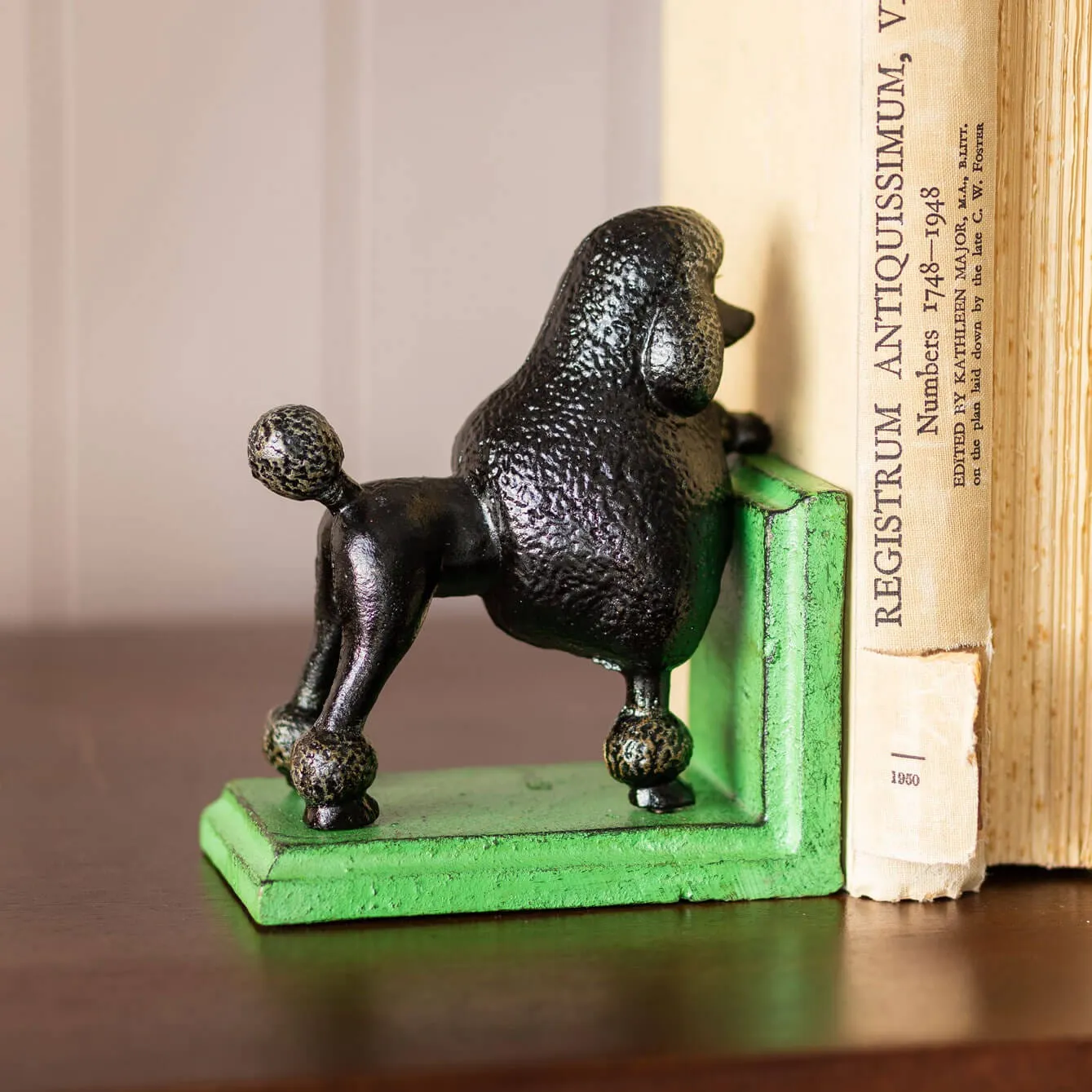 Antiqued Cast Iron Black Poodle Bookends - Black