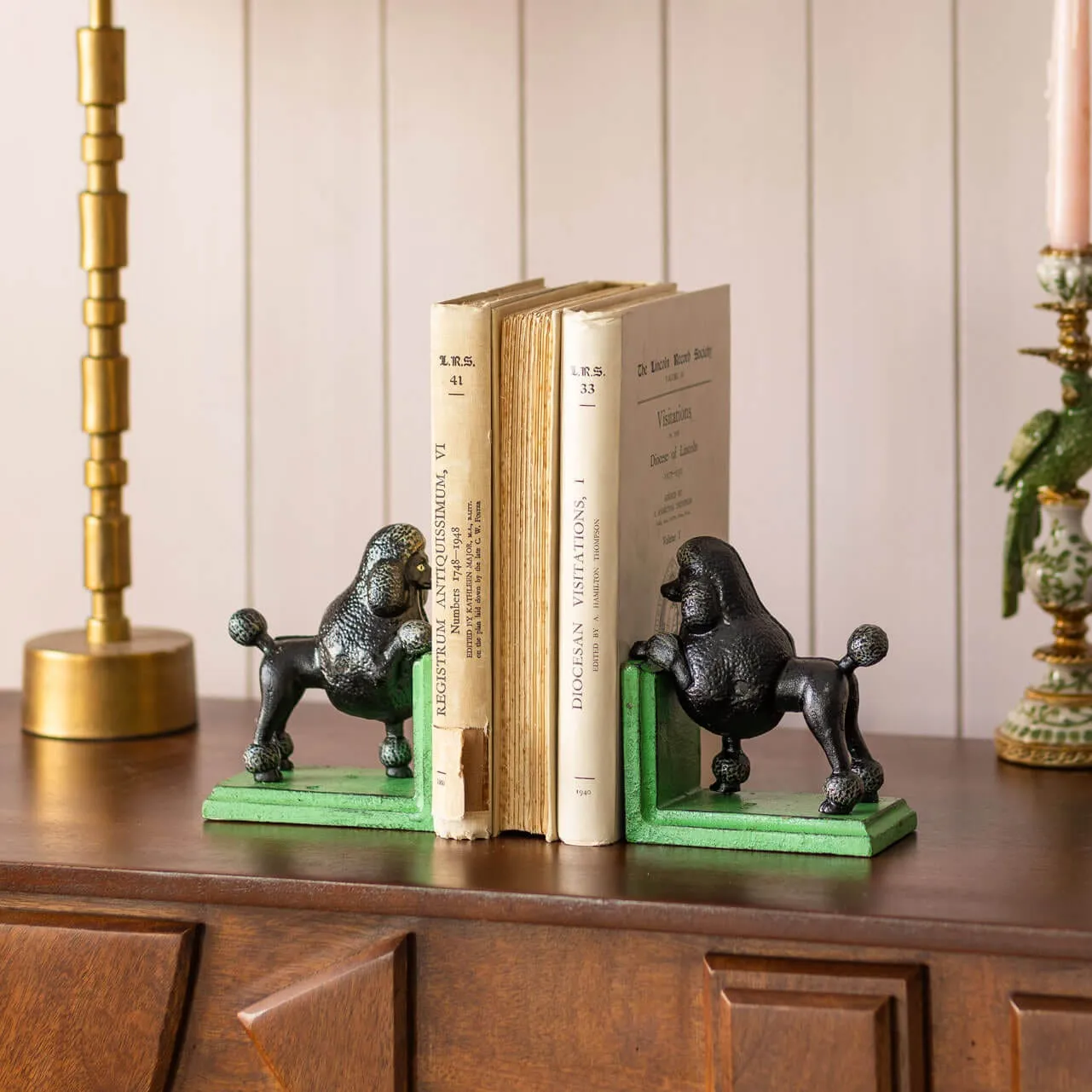 Antiqued Cast Iron Black Poodle Bookends - Black