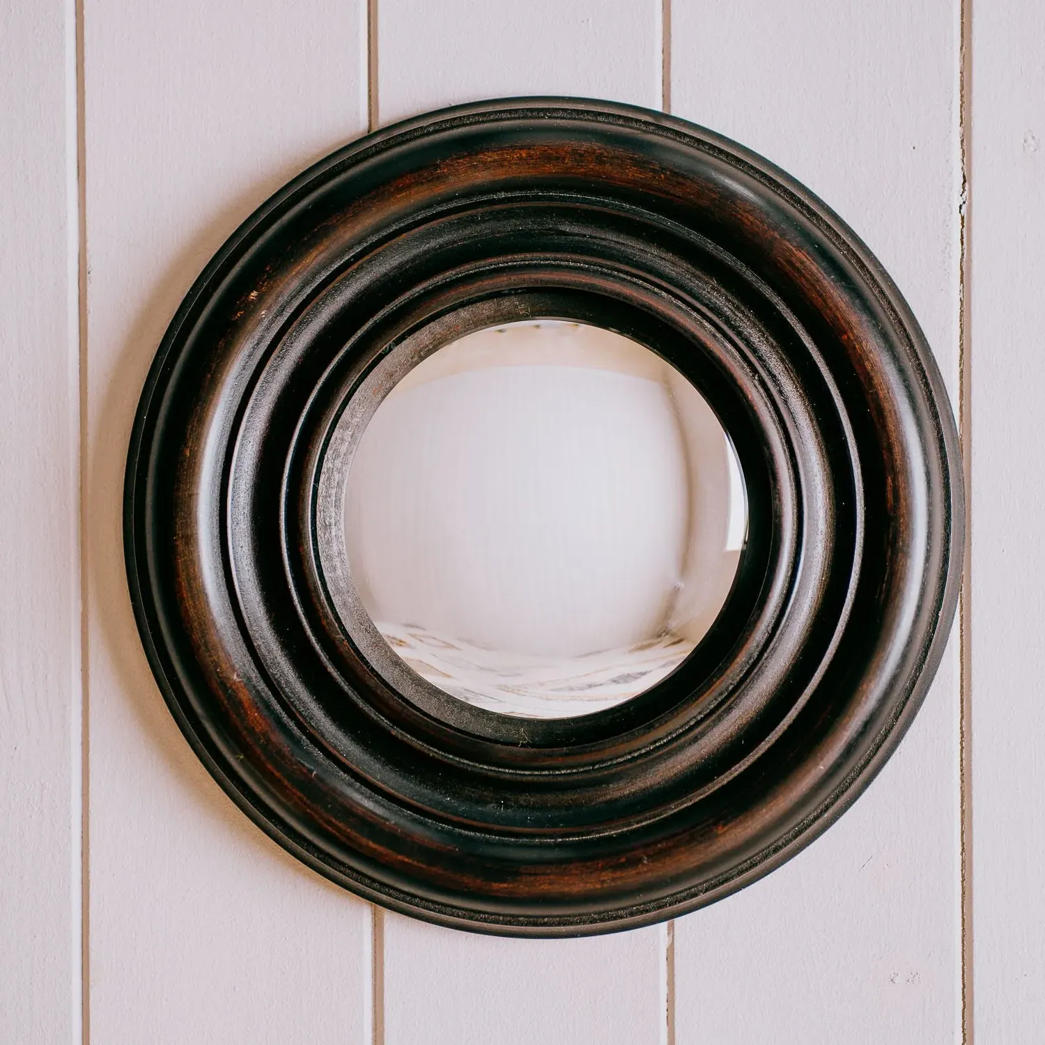 Antiqued Large Round Convex Wall Mirror - Black