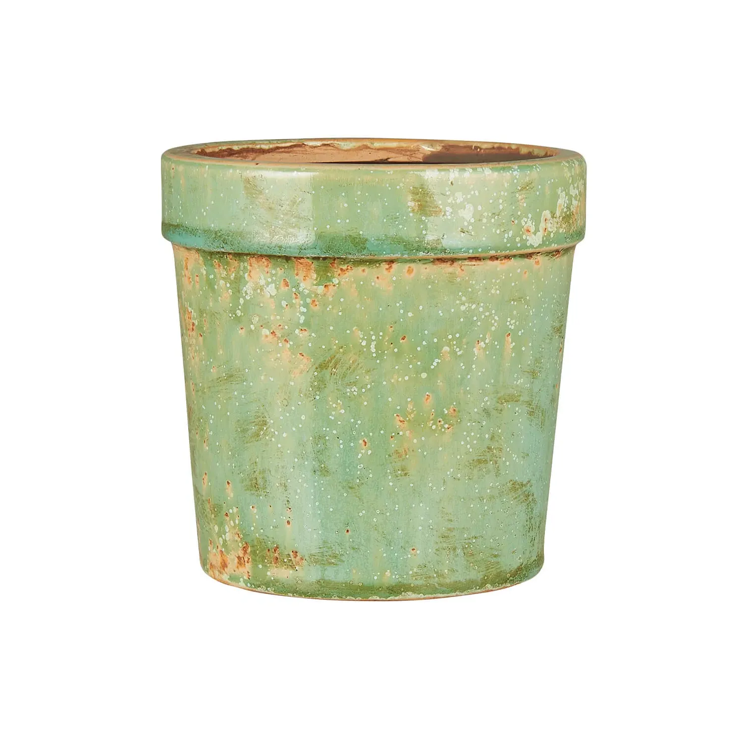 Antiqued Small Plant Pot - Green, Ceramic
