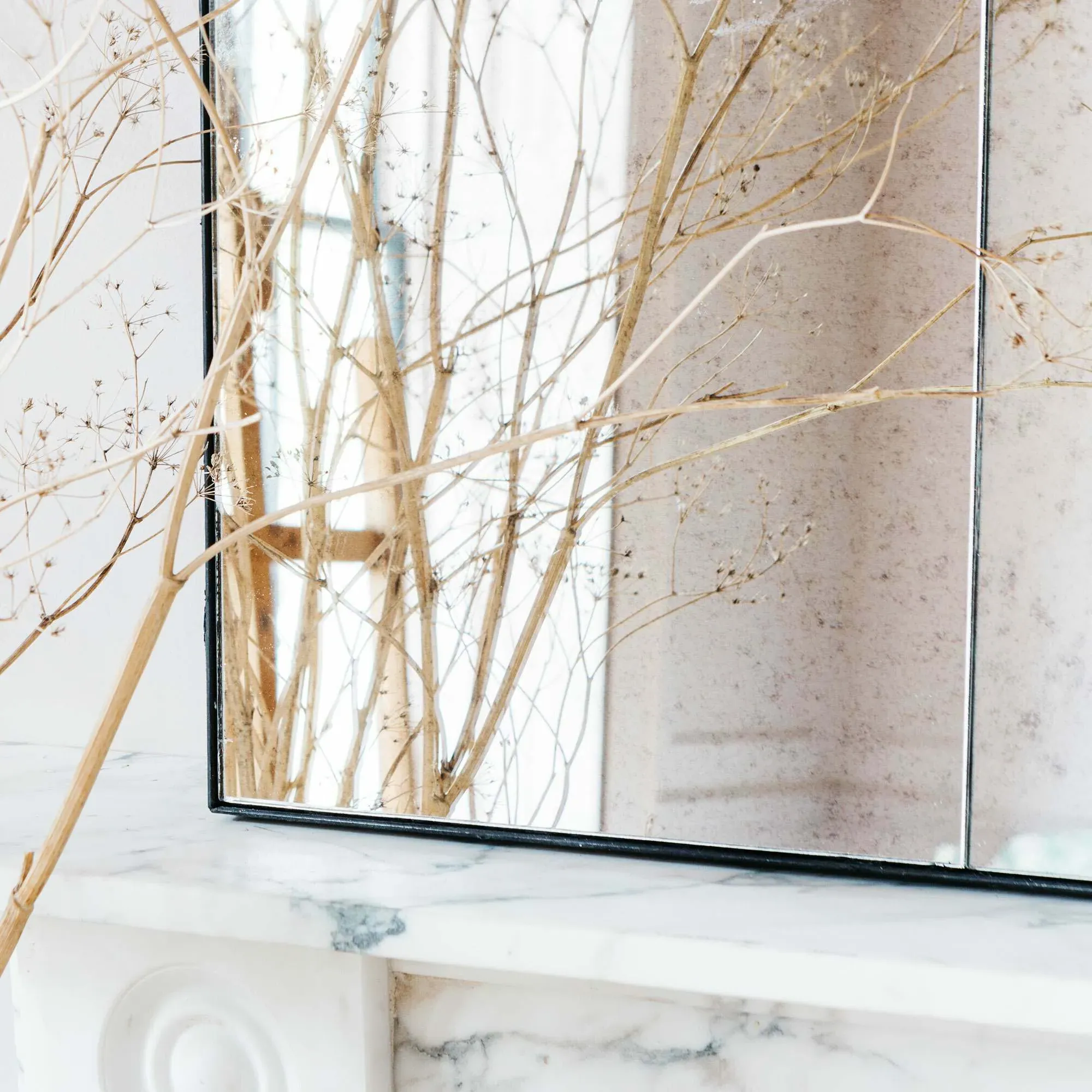 Antiqued Squares Wall Mirror - Iron, Glass