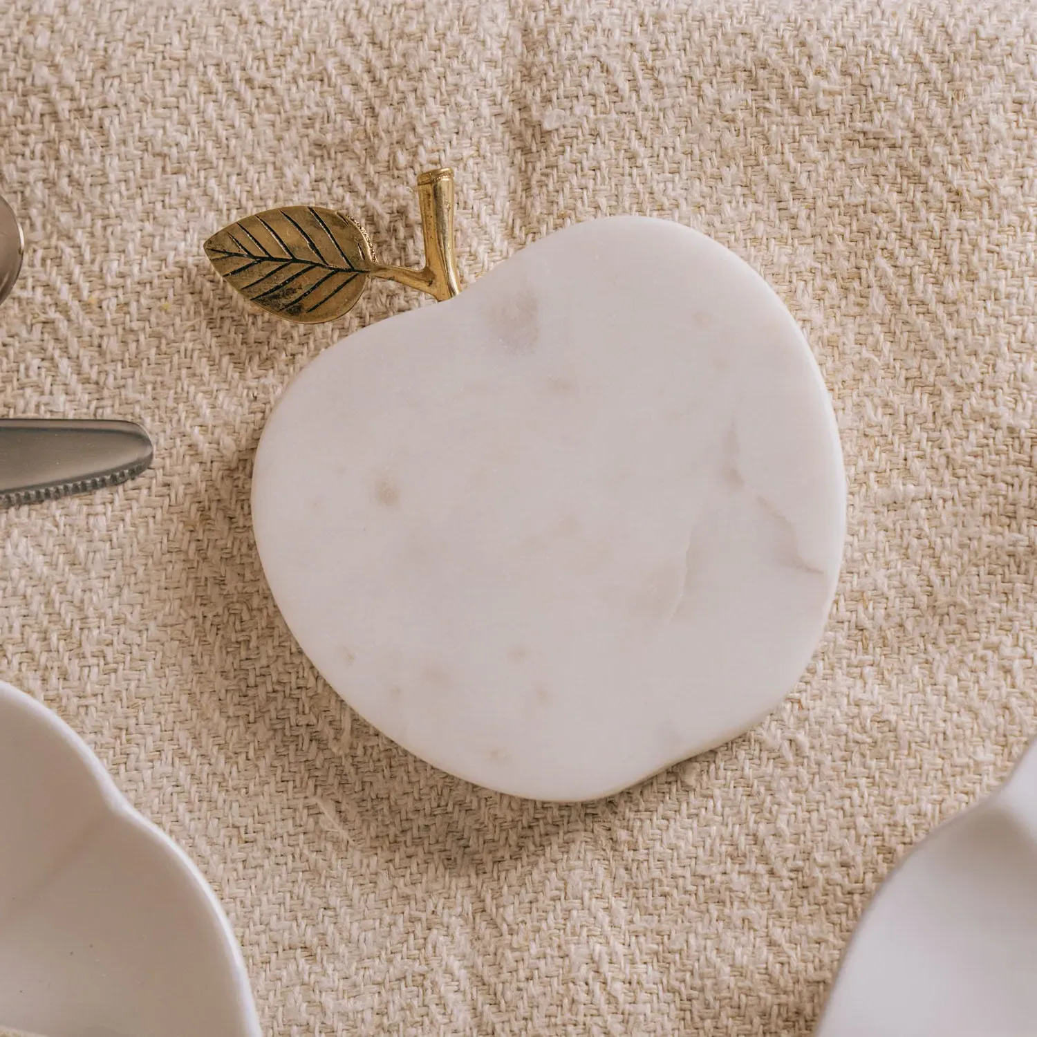 Apple Marble Coaster - White, Marble
