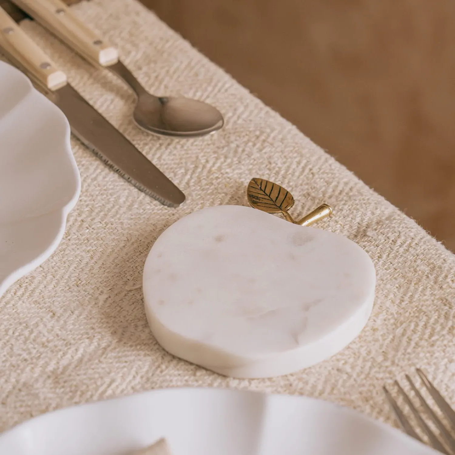 Apple Marble Coaster - White, Marble image