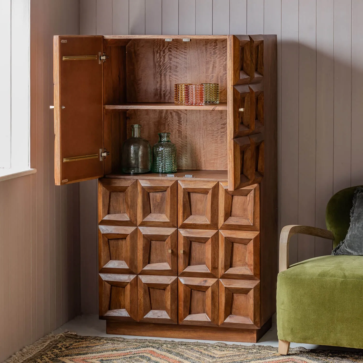 Apsley Tile Four Door Tall Cabinet - Mango Wood