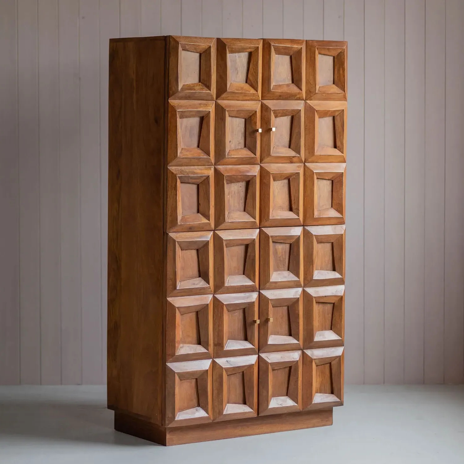 Apsley Tile Four Door Tall Cabinet - Mango Wood