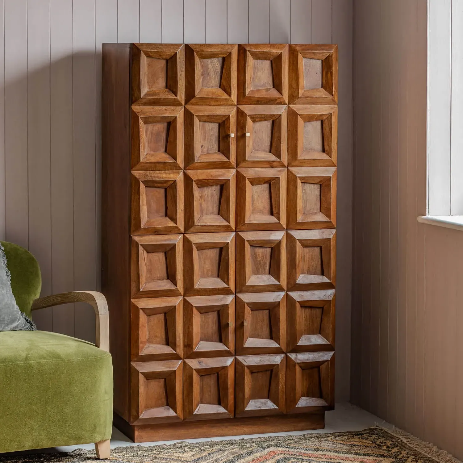 Apsley Tile Four Door Tall Cabinet - Mango Wood