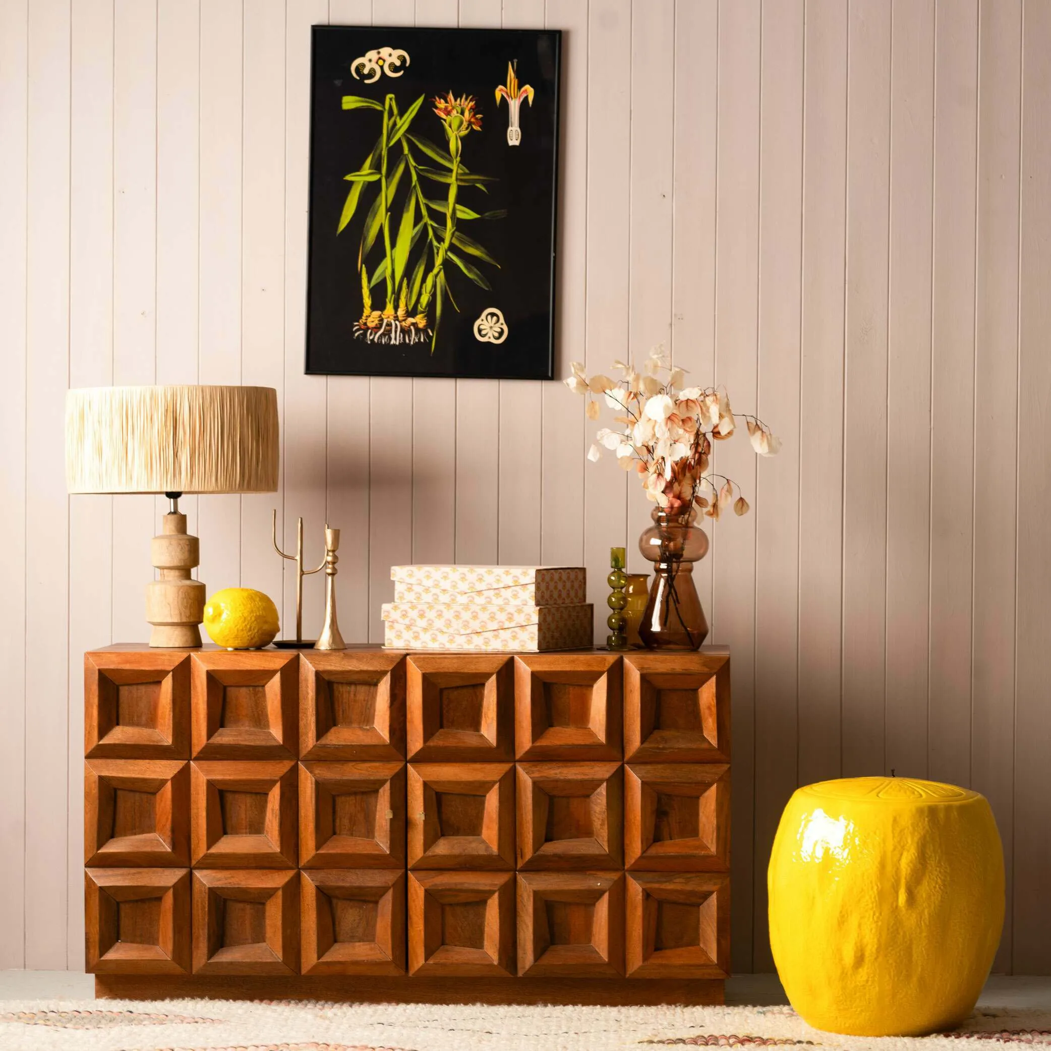 Apsley Tile Two Door Sideboard - Dark Golden, Mango Wood