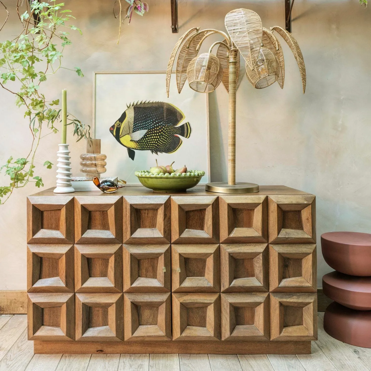 Apsley Tile Two Door Sideboard - Dark Golden, Mango Wood image