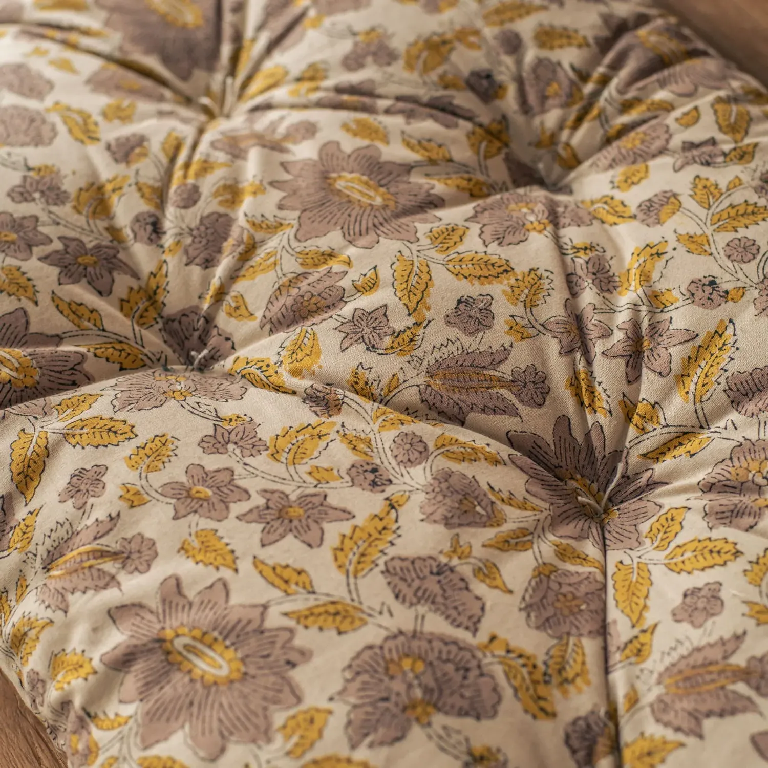 Arabella Block Printed Bench Seat Pad - Mustard