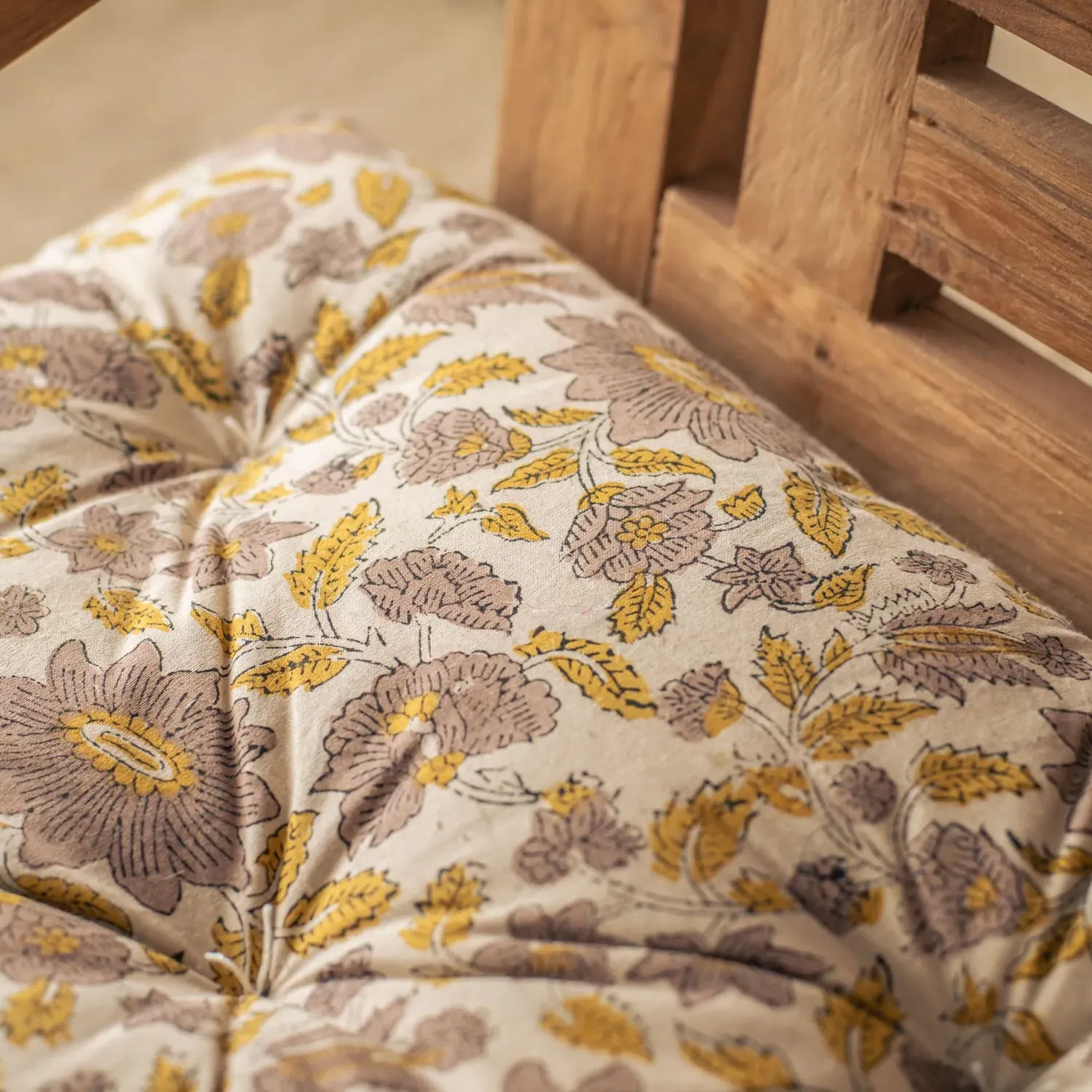 Arabella Block Printed Bench Seat Pad - Mustard