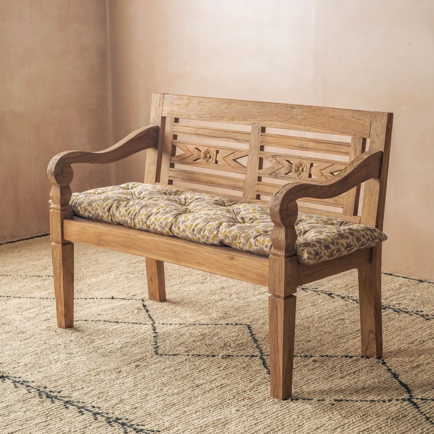 Arabella Block Printed Bench Seat Pad - Mustard