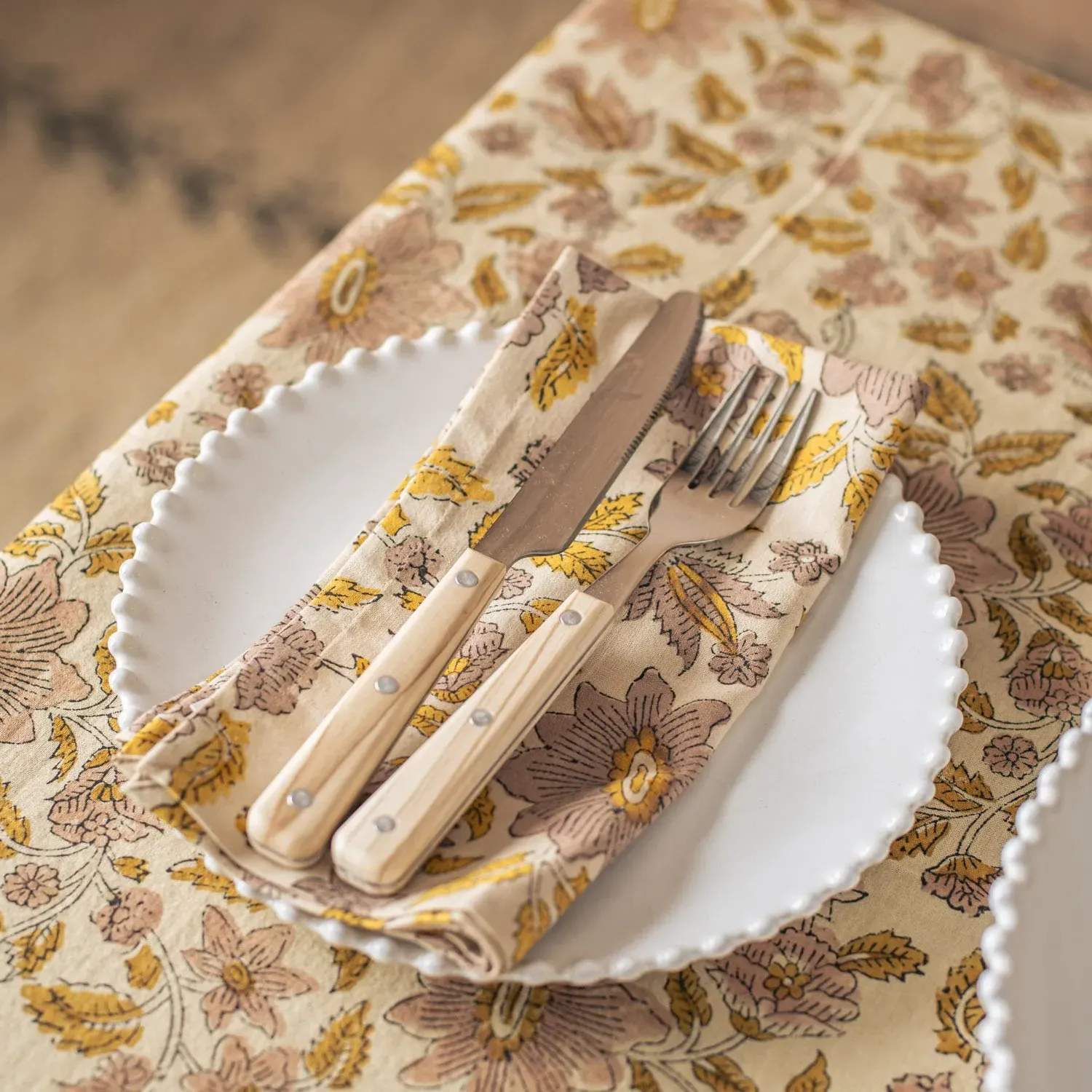 Arabella Block Printed Napkin - Mustard