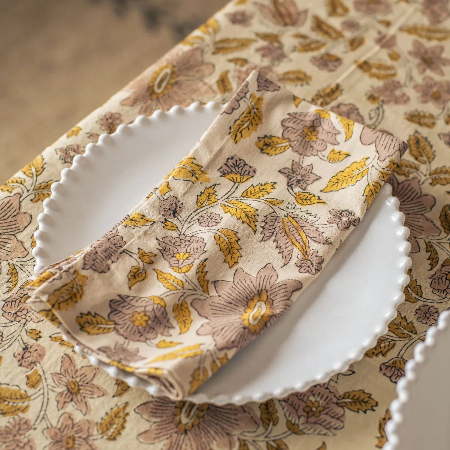Arabella Block Printed Napkin - Mustard image