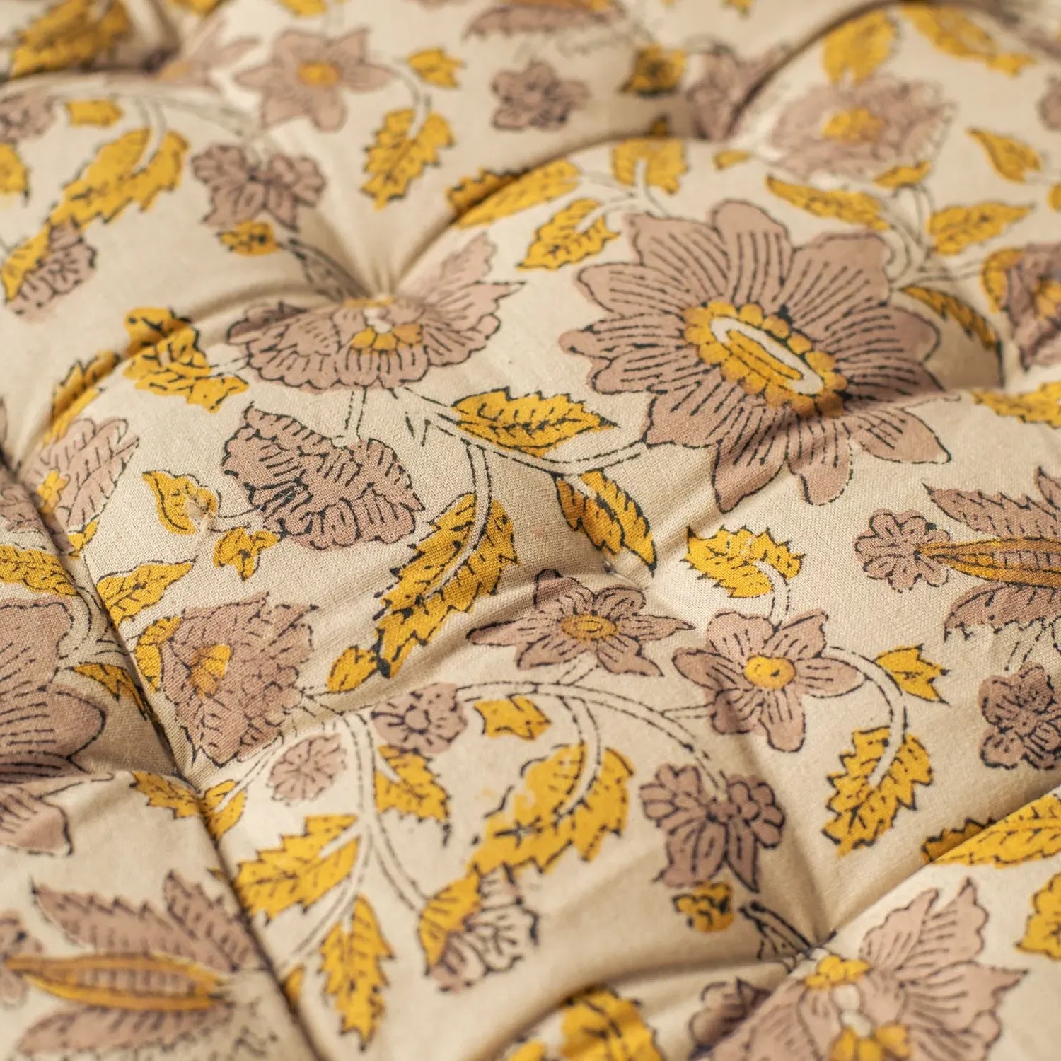 Arabella Block Printed Seat Pad - Mustard