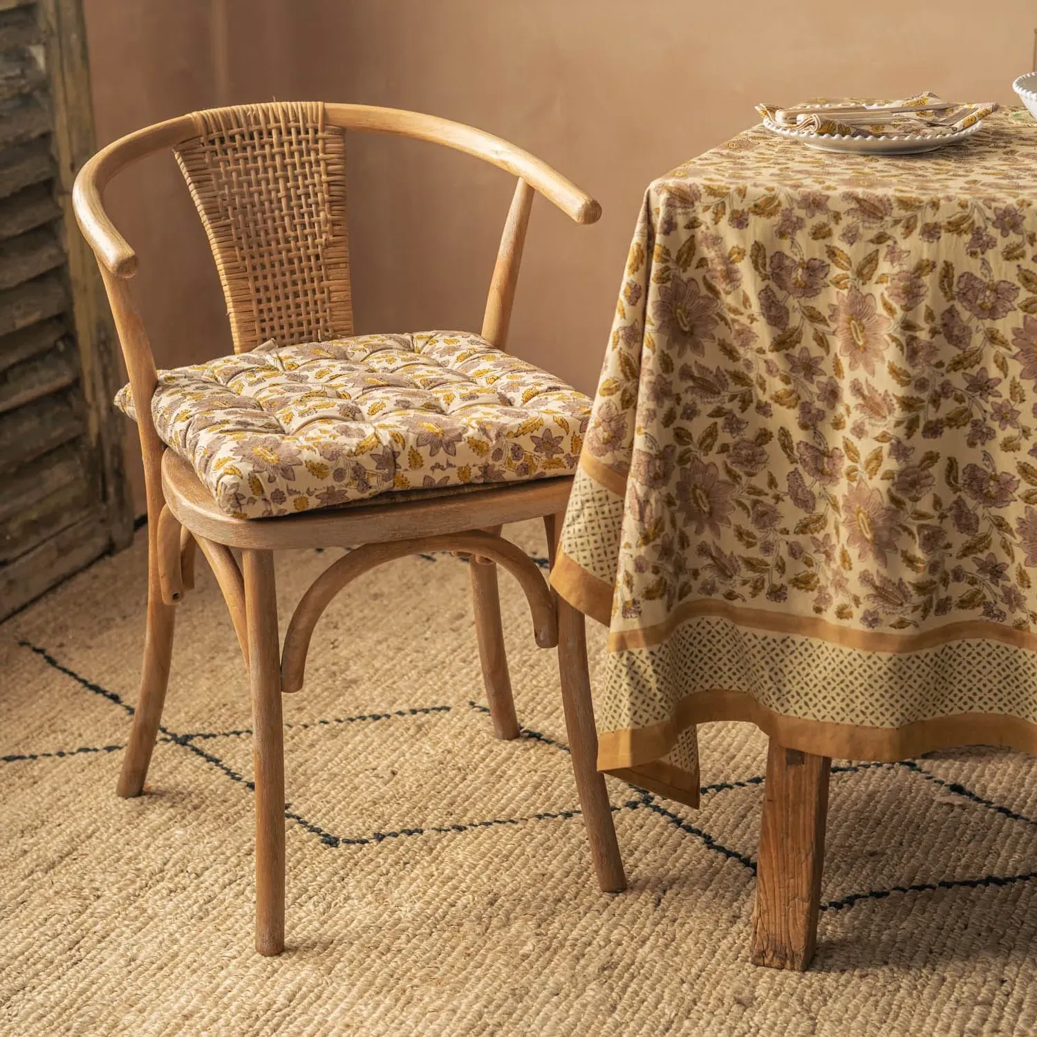 Arabella Block Printed Seat Pad - Mustard