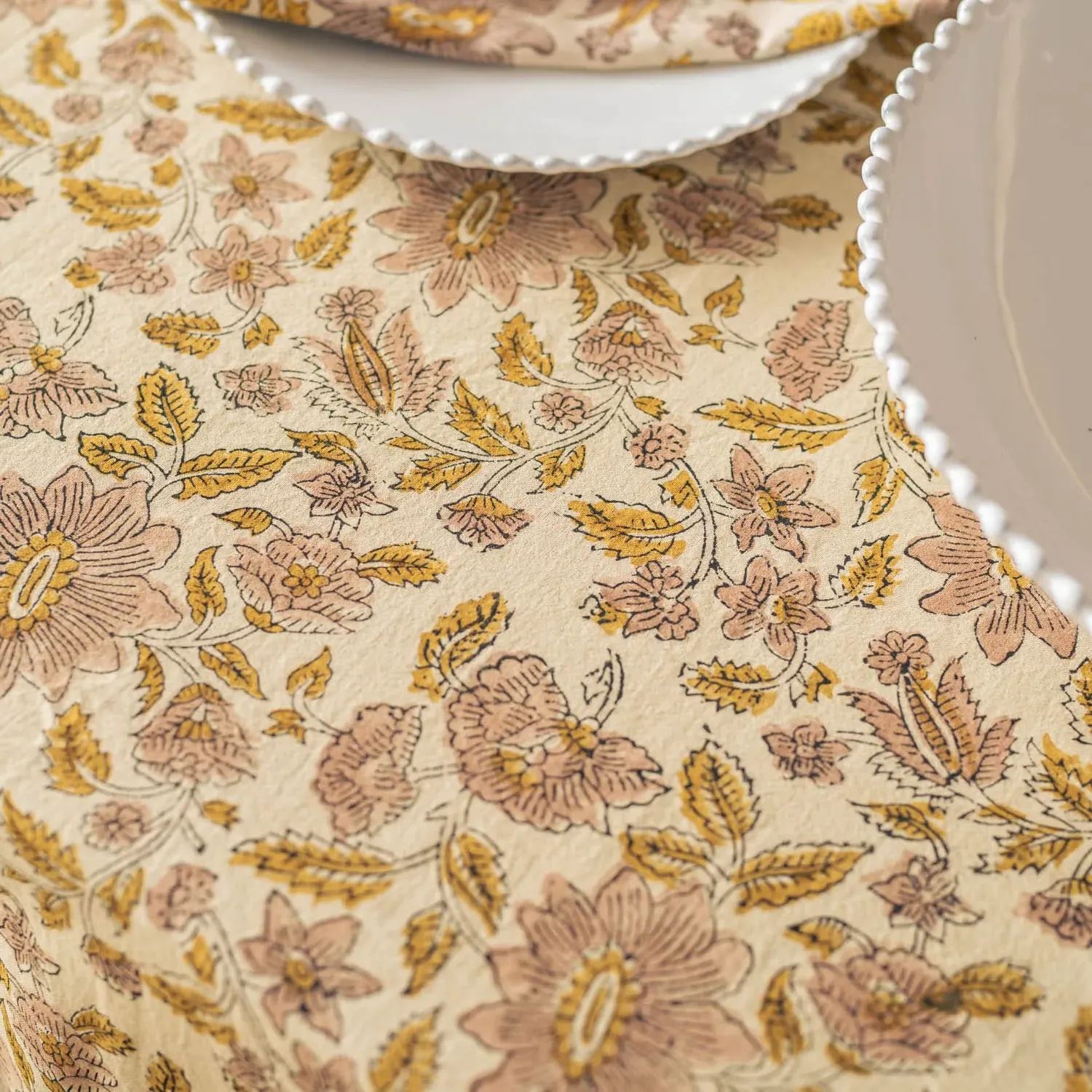 Arabella Block Printed Table Cloth - Mustard