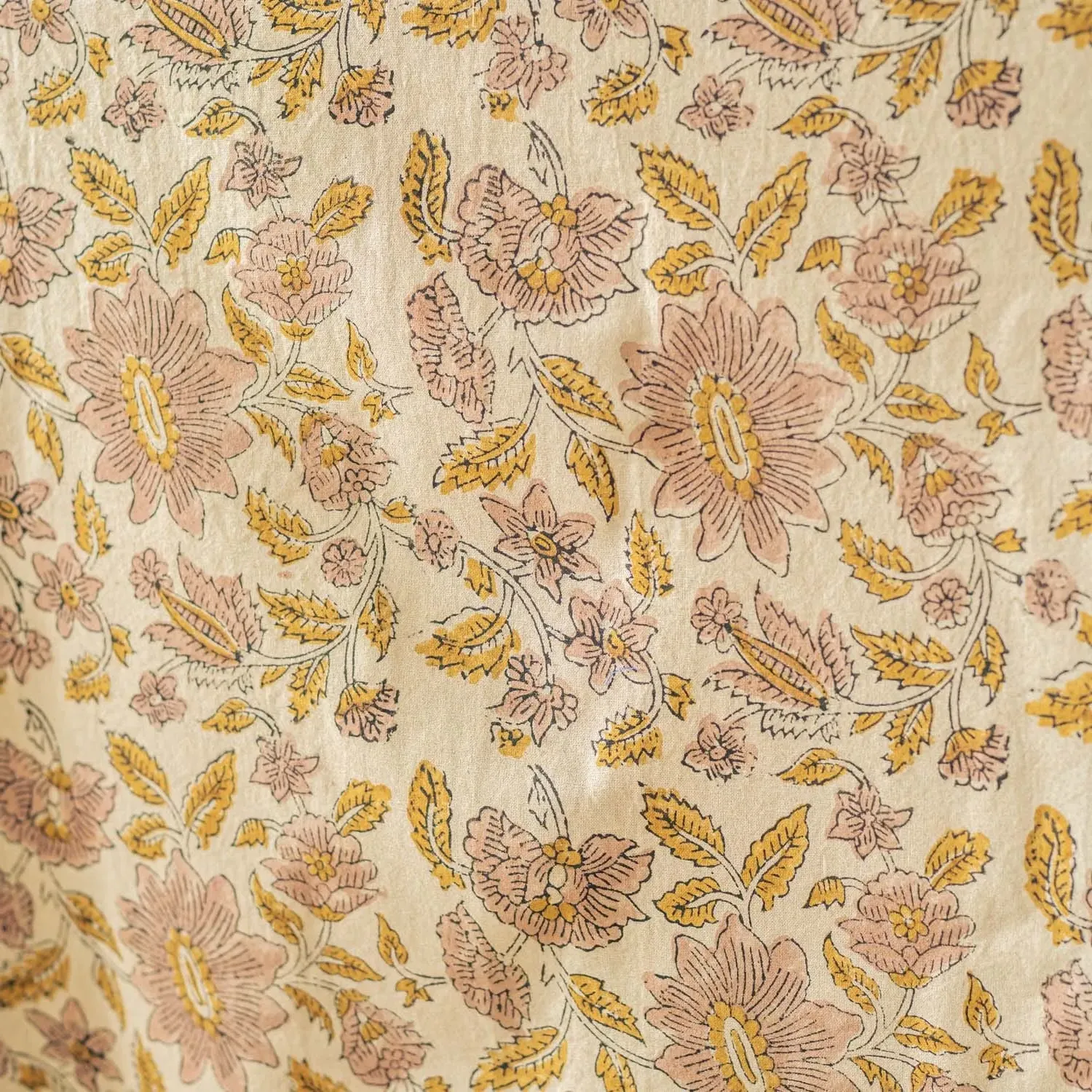 Arabella Block Printed Table Cloth - Mustard