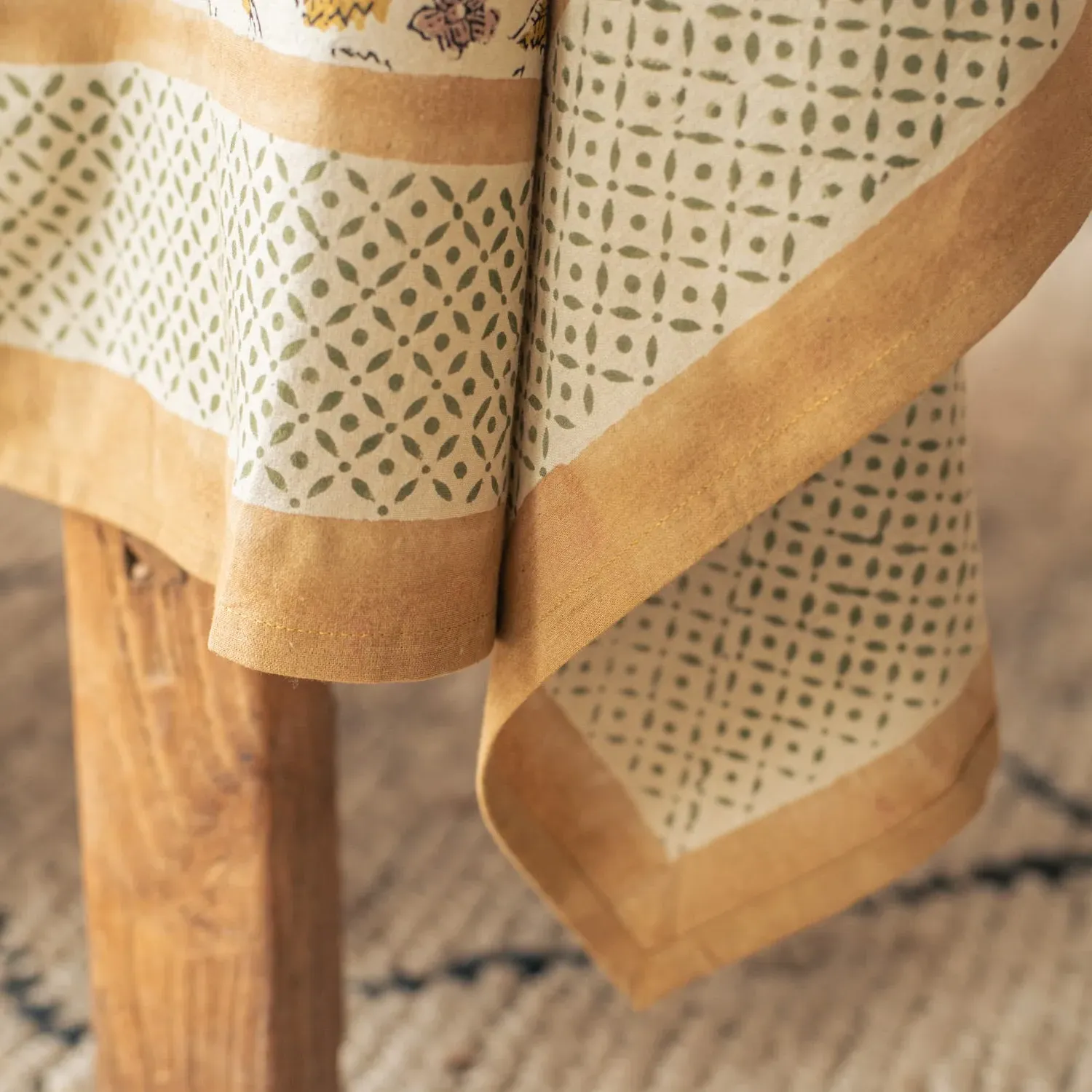 Arabella Block Printed Table Cloth - Mustard