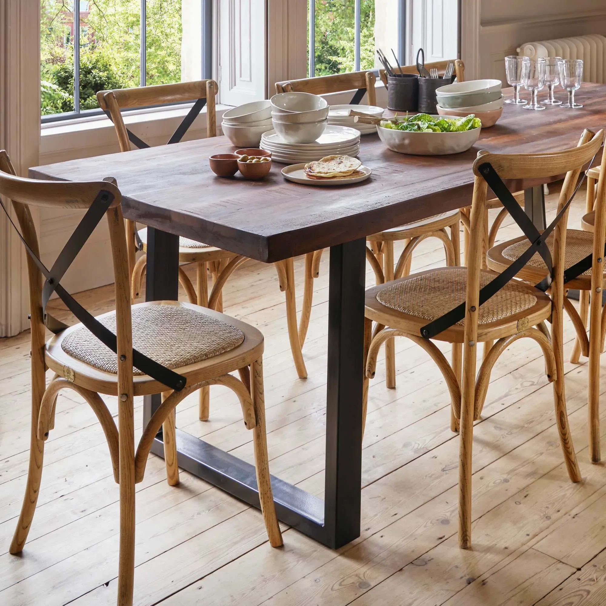 Ash Bistro Dining Chair with Cross Back - Black, Ash Wood image