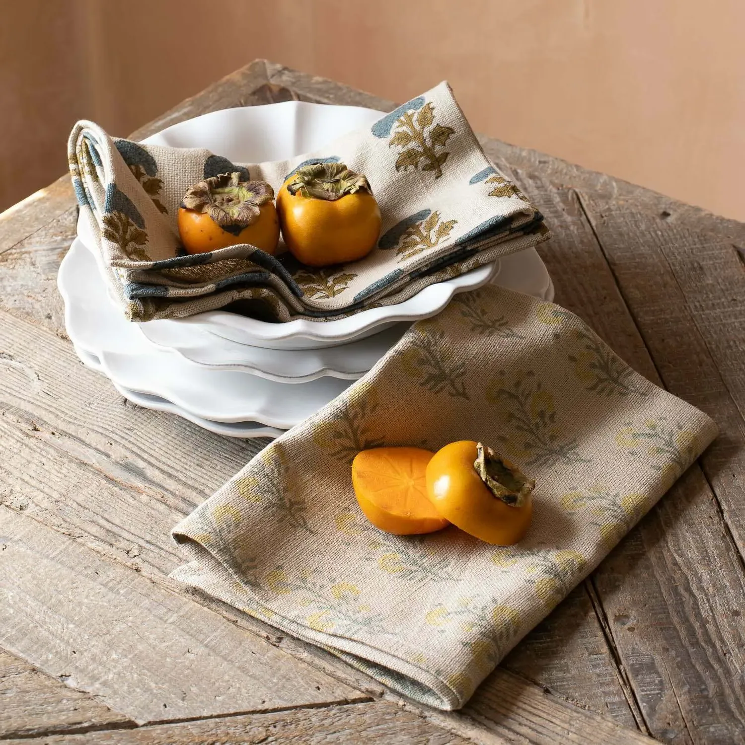 Asta and Amelia Block Printed Tea Towel Set - Cotton