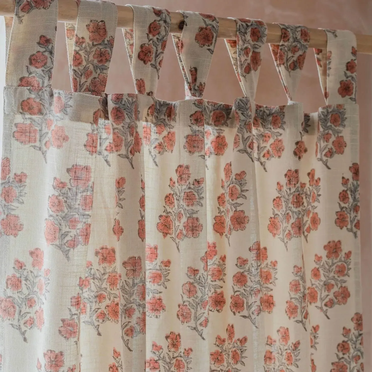 Asta Floral Block Printed Single Curtain - Cotton