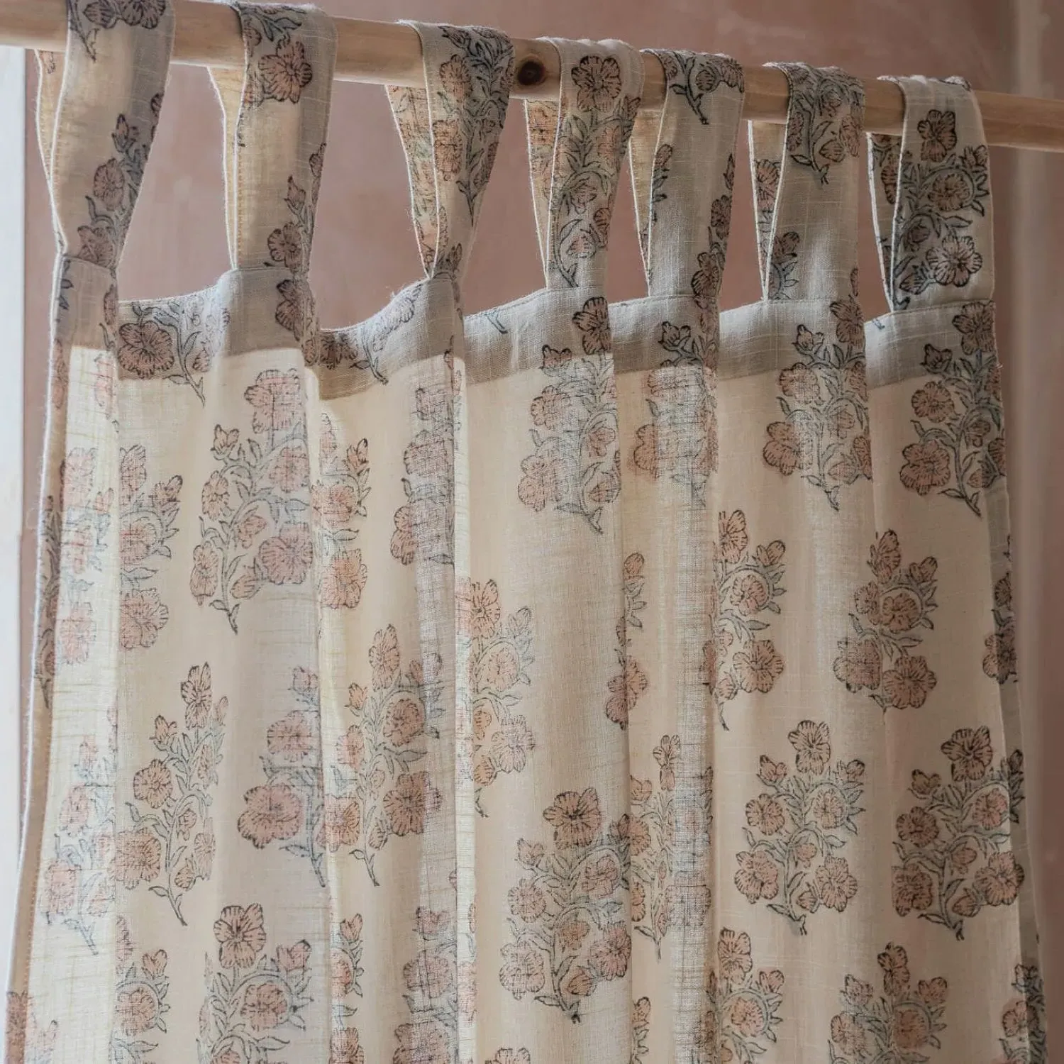 Asta Floral Block Printed Single Curtain - Cotton