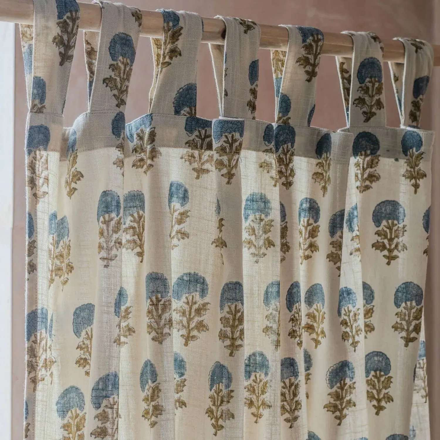 Asta Floral Block Printed Single Curtain - Cotton