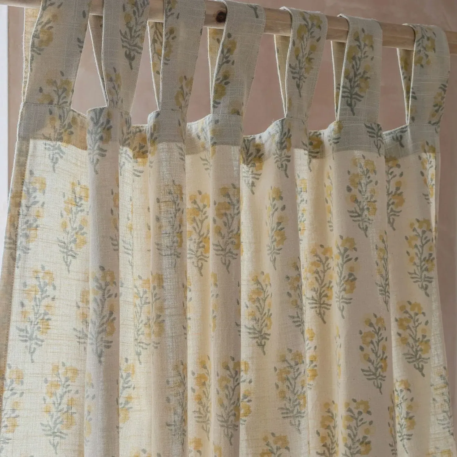 Asta Floral Block Printed Single Curtain - Cotton