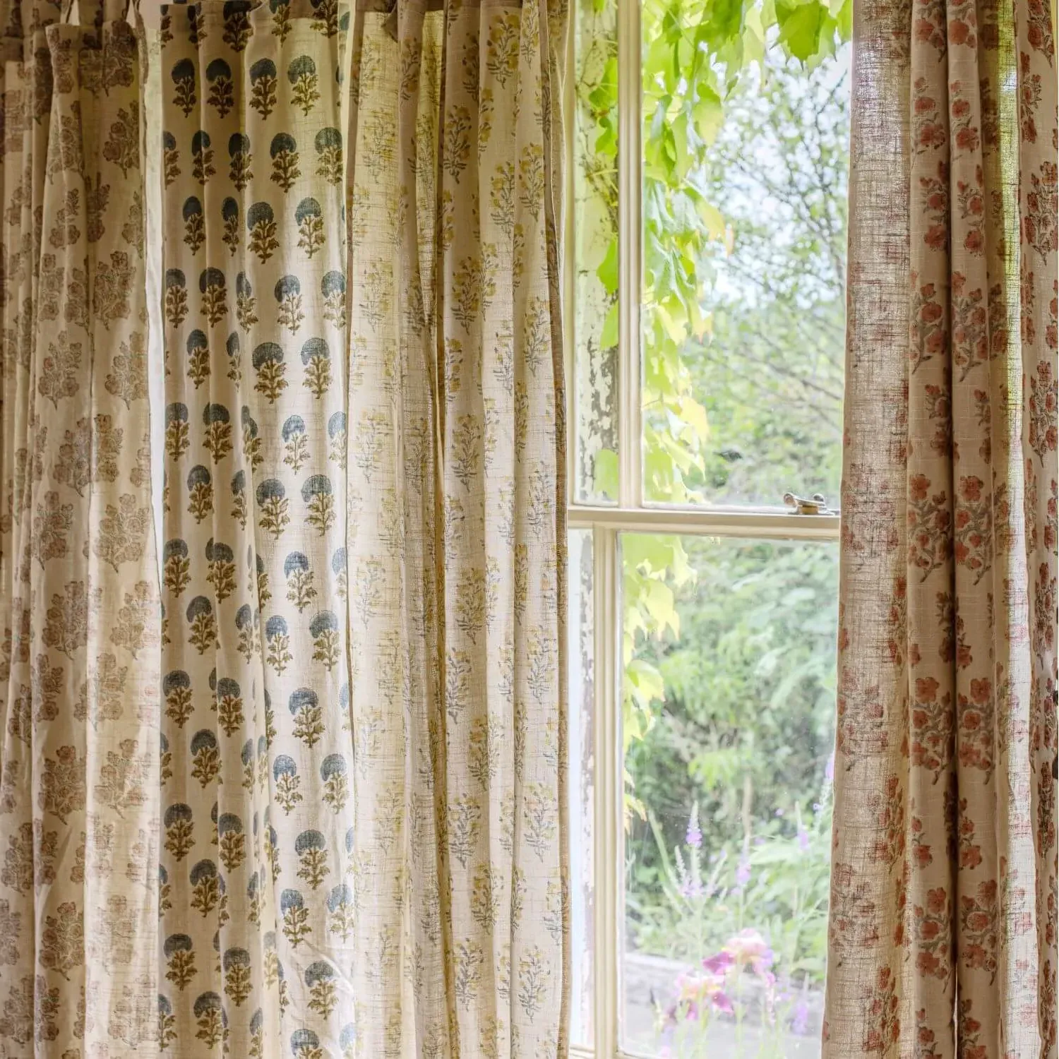 Asta Floral Block Printed Single Curtain - Cotton