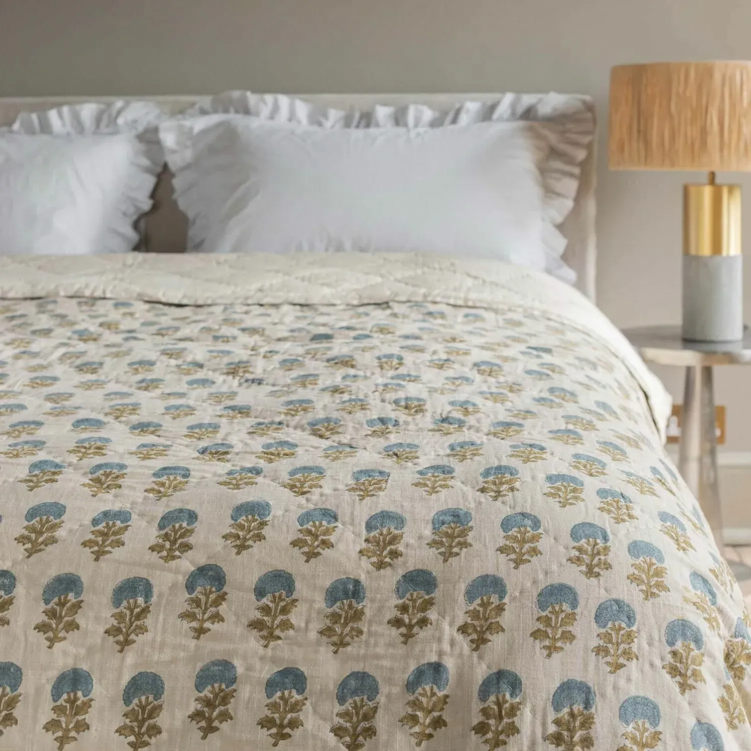 Asta King Size Floral Block Printed Quilt - Cotton