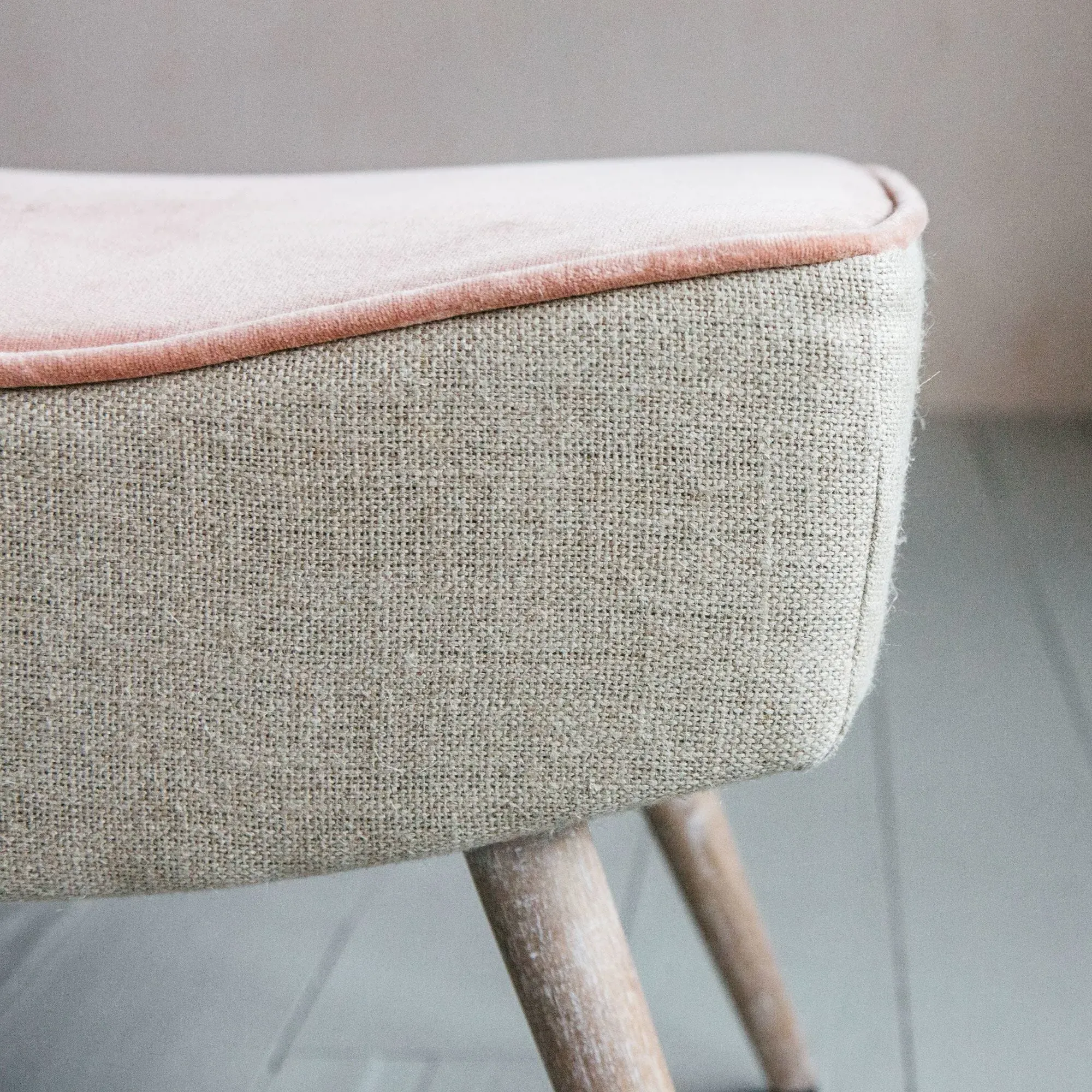 Audrey Curved Velvet Stool - Rose, Mango Wood