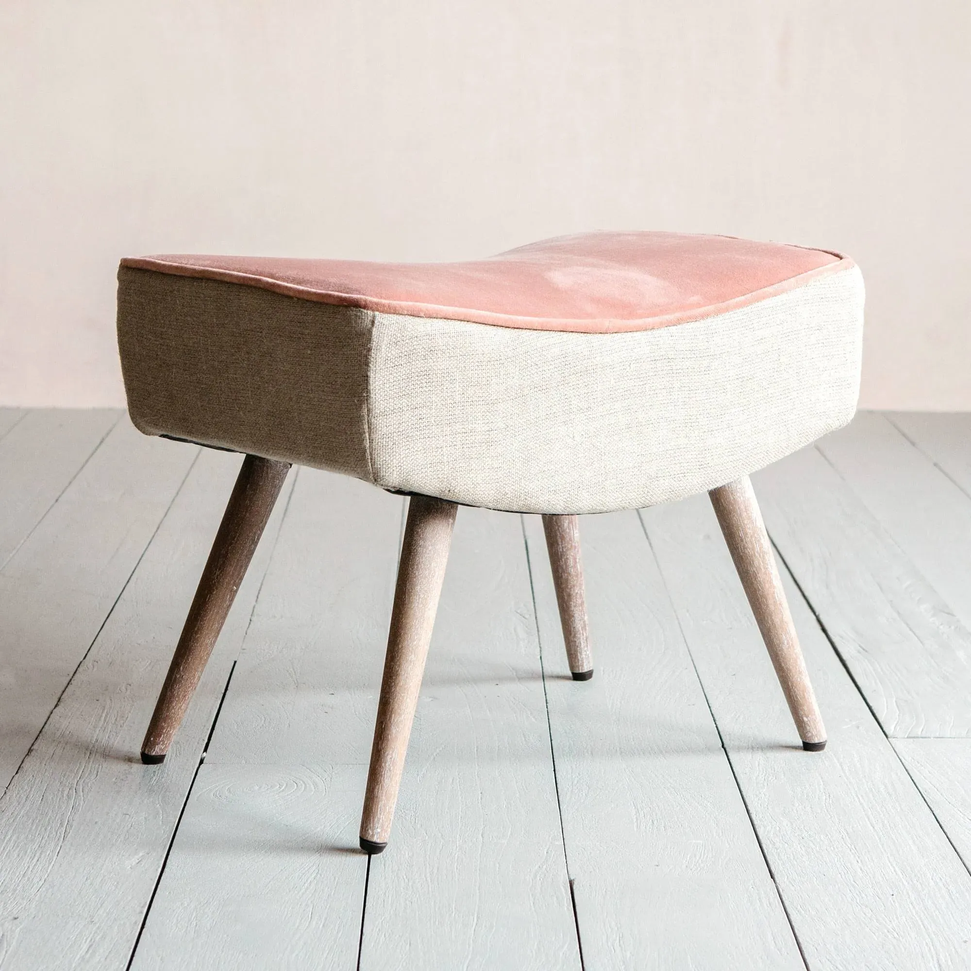 Audrey Curved Velvet Stool - Rose, Mango Wood