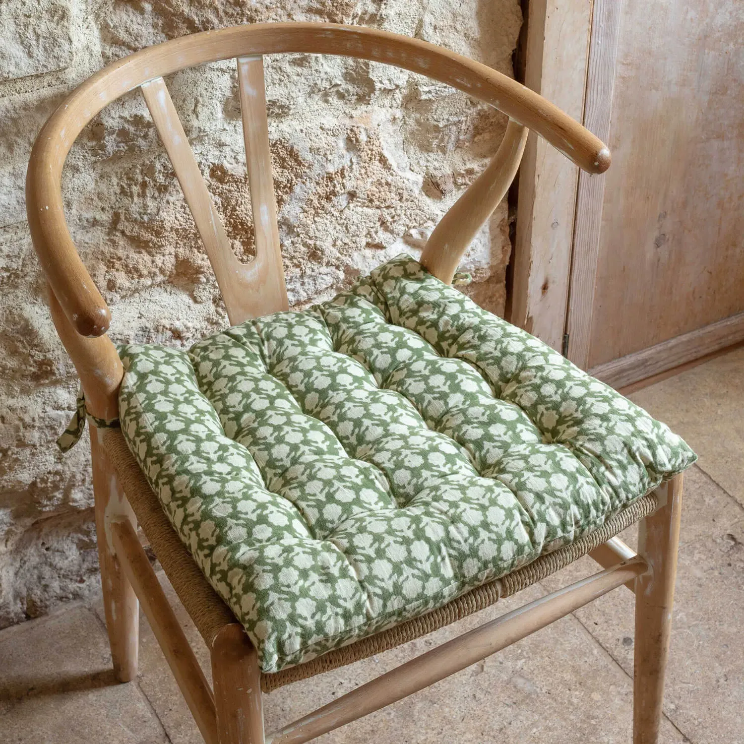 Ava Floral Block Printed Seat Pad - Cotton