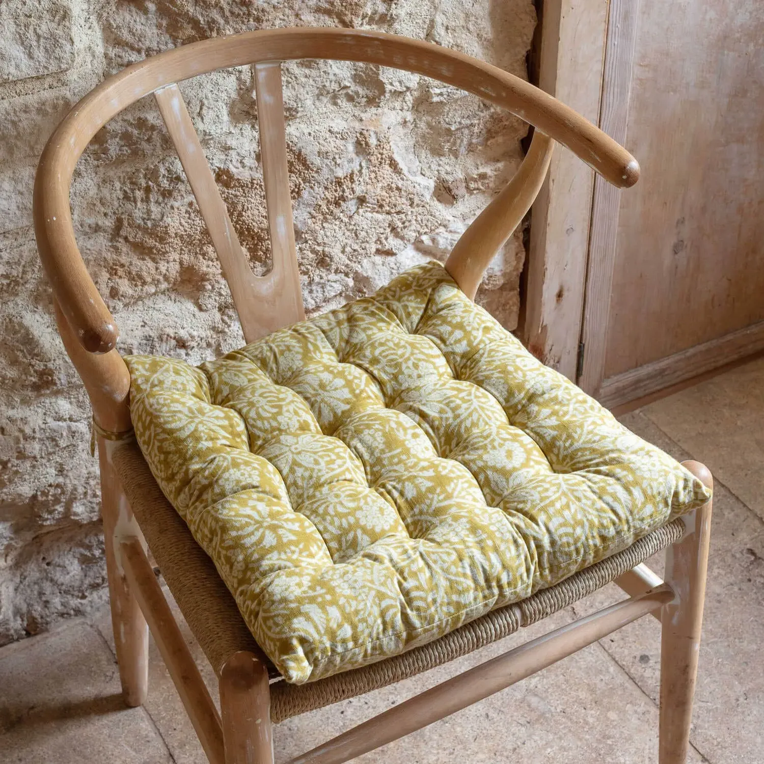 Ava Floral Block Printed Seat Pad - Cotton