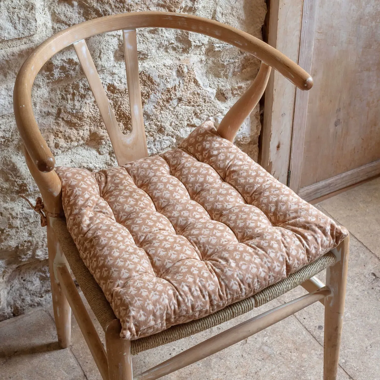 Ava Floral Block Printed Seat Pad - Cotton