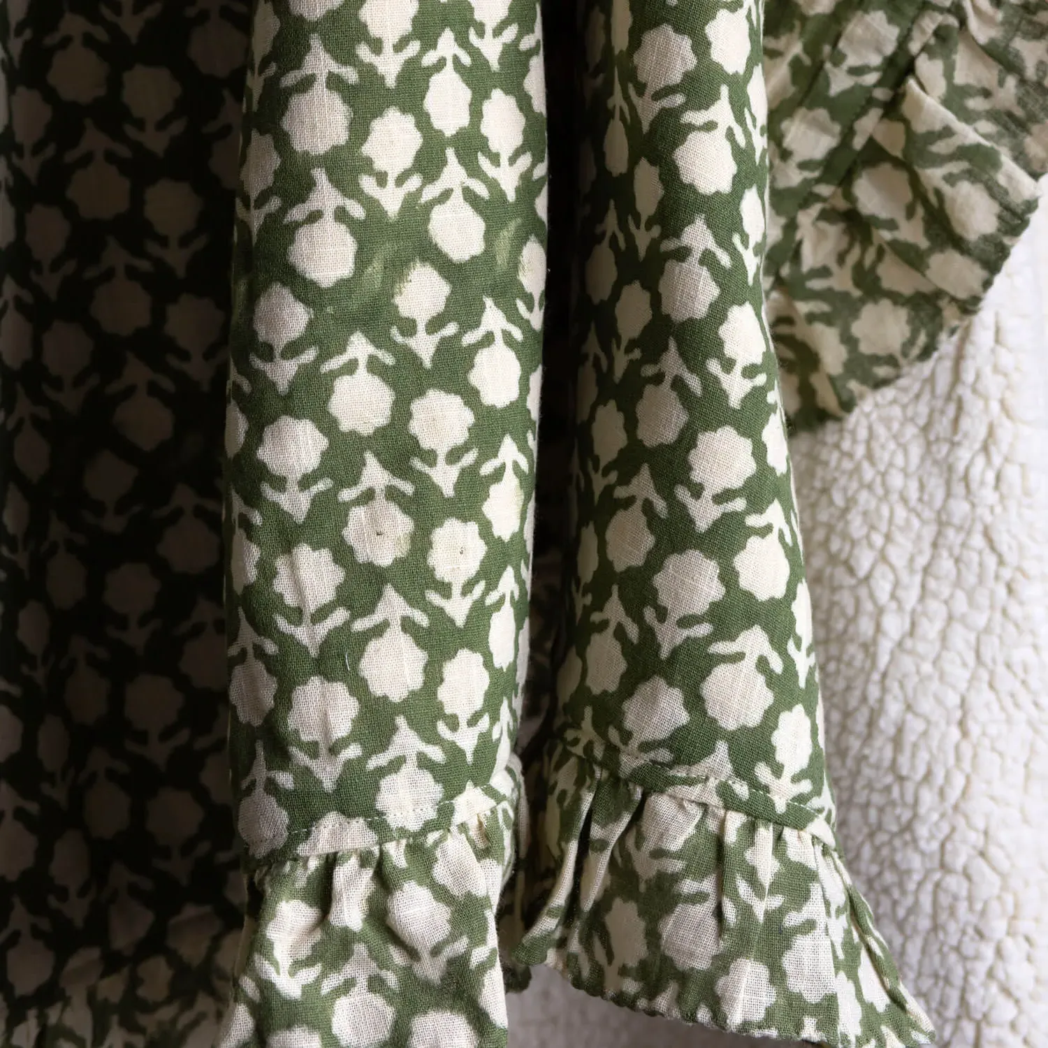 Ava Floral Block Printed Sherpa Throw - Cotton