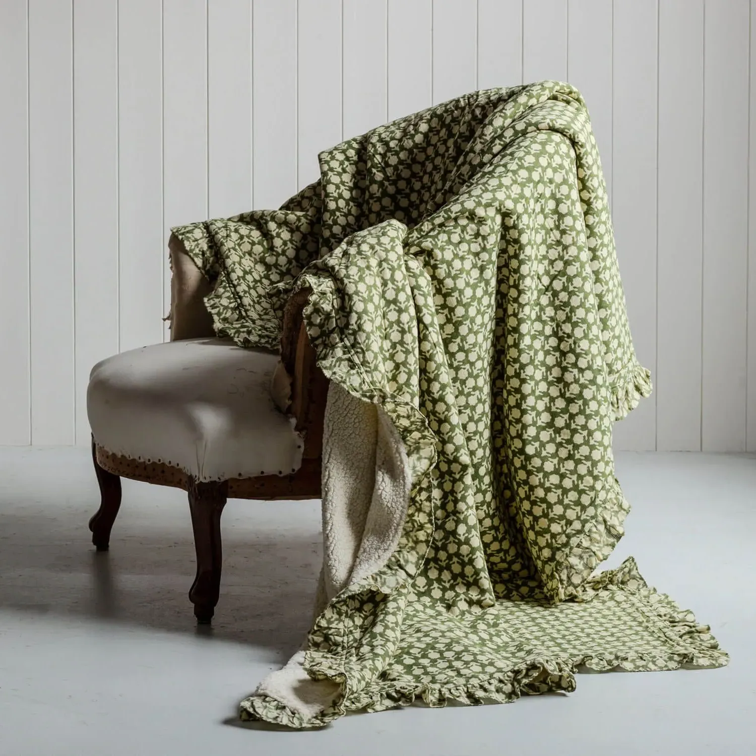 Ava Floral Block Printed Sherpa Throw - Cotton