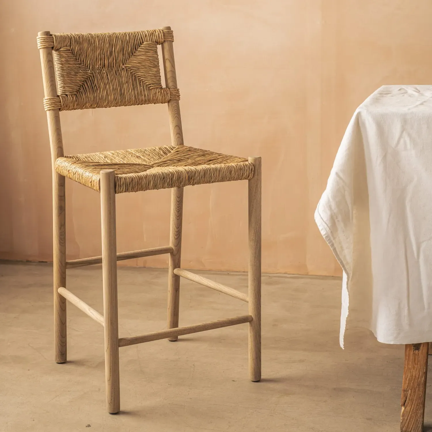 Aviero Woven Bar Stool - Elm, Seagrass