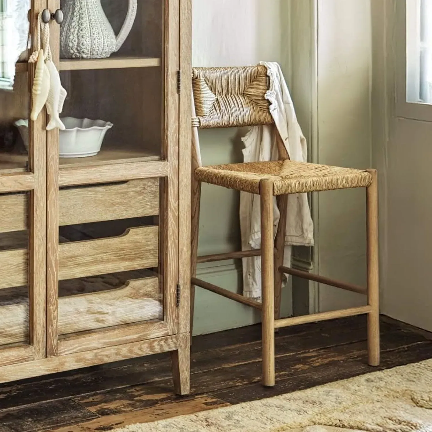 Aviero Woven Bar Stool - Elm, Seagrass