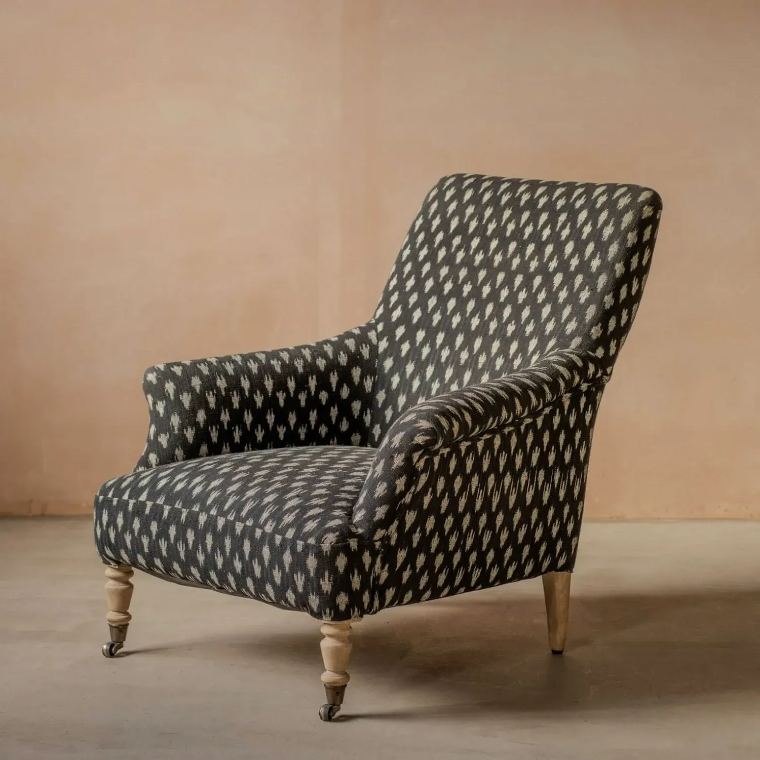 Avree Armchair with Castors - Black, Cotton Ikat