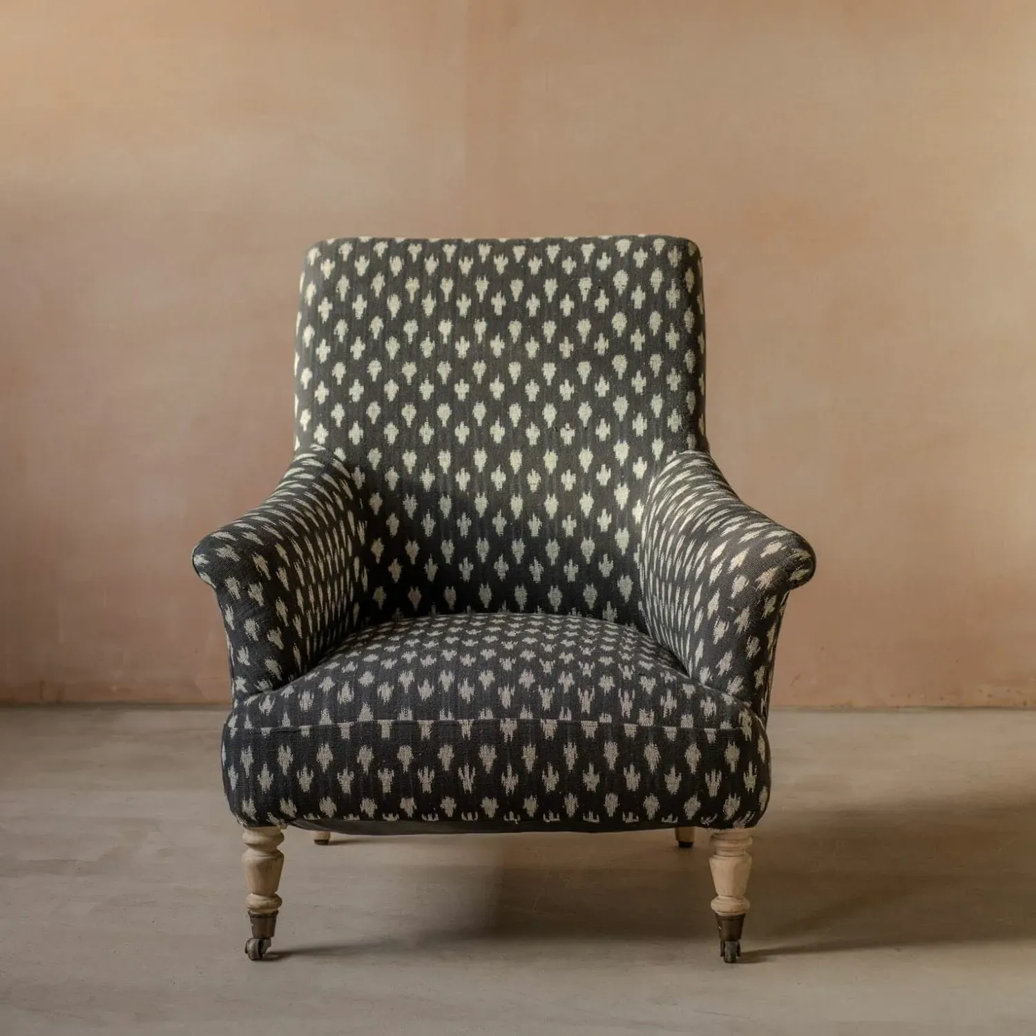 Avree Armchair with Castors - Black, Cotton Ikat