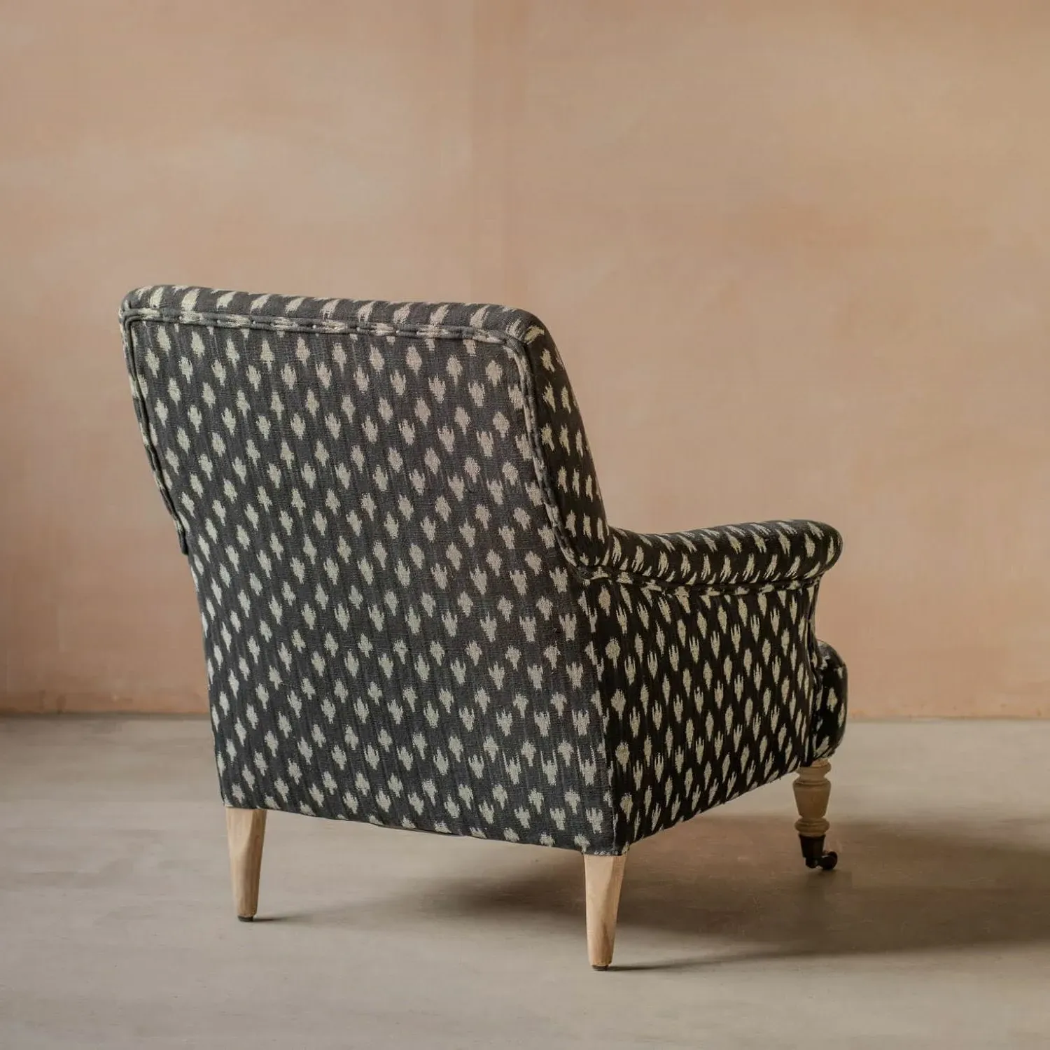 Avree Armchair with Castors - Black, Cotton Ikat